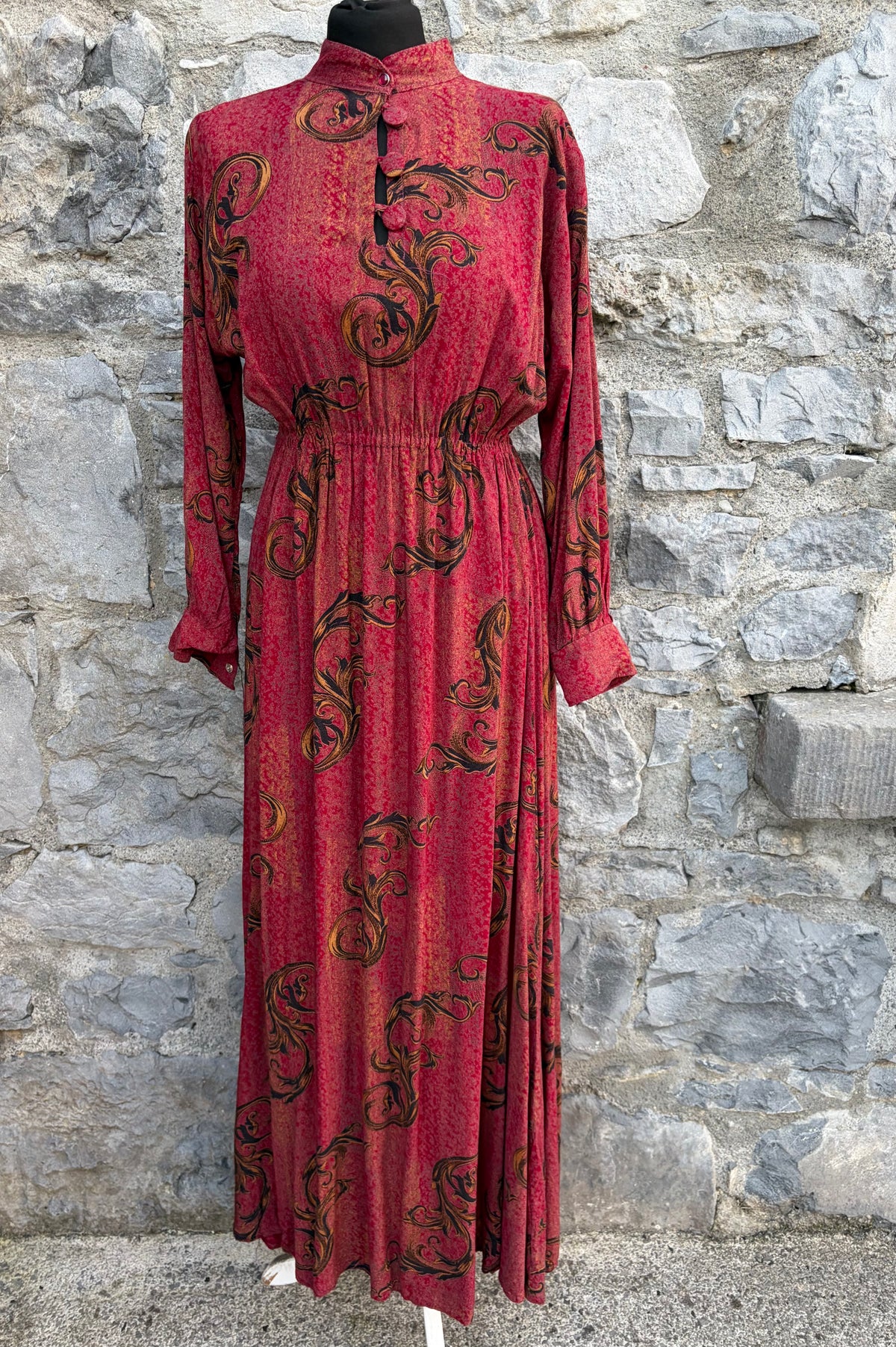 80s maroon botanical dress uk 10