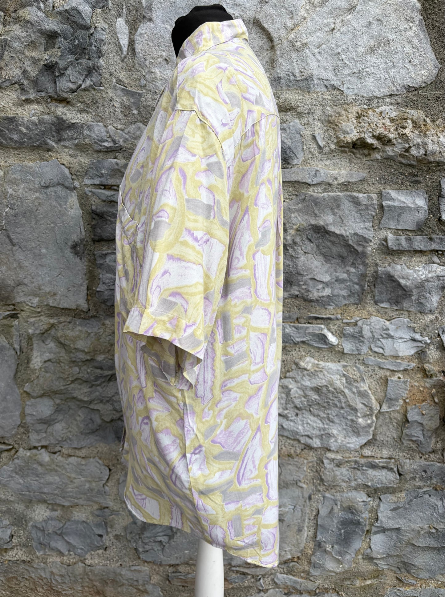 80s grey&yellow abstract shirt Medium