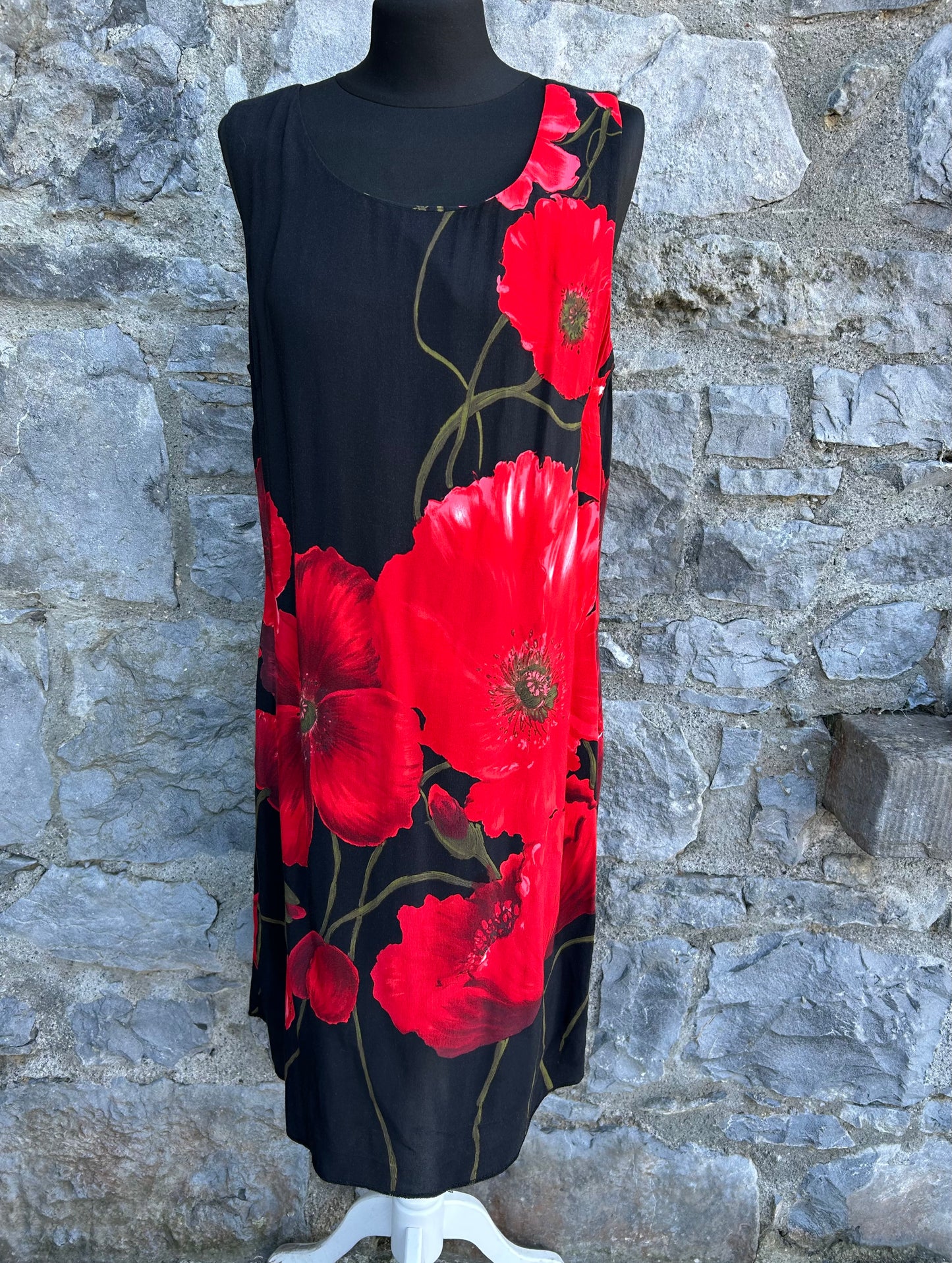 90s red poppies dress uk 12