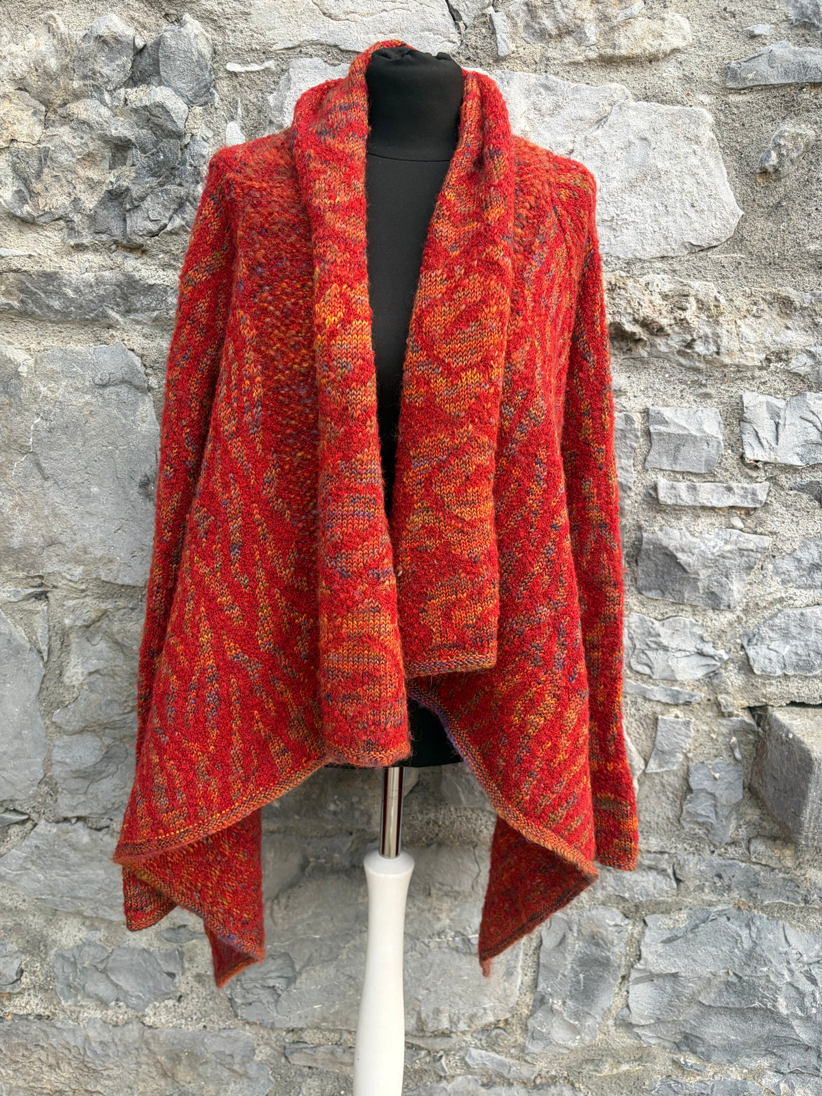 Red&orange marled open draped cardigan uk 12-14