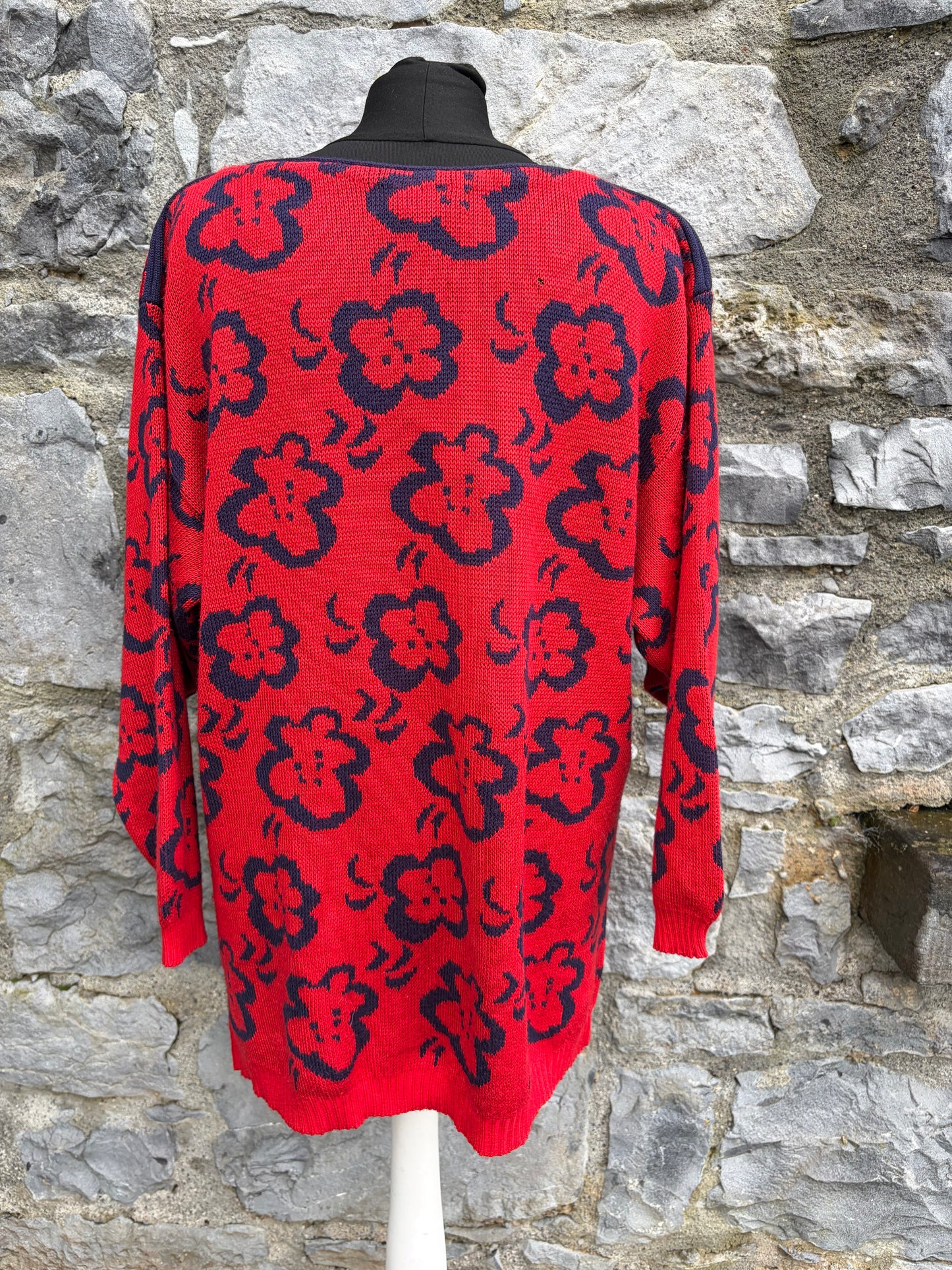 80s red flowers jumper uk 12