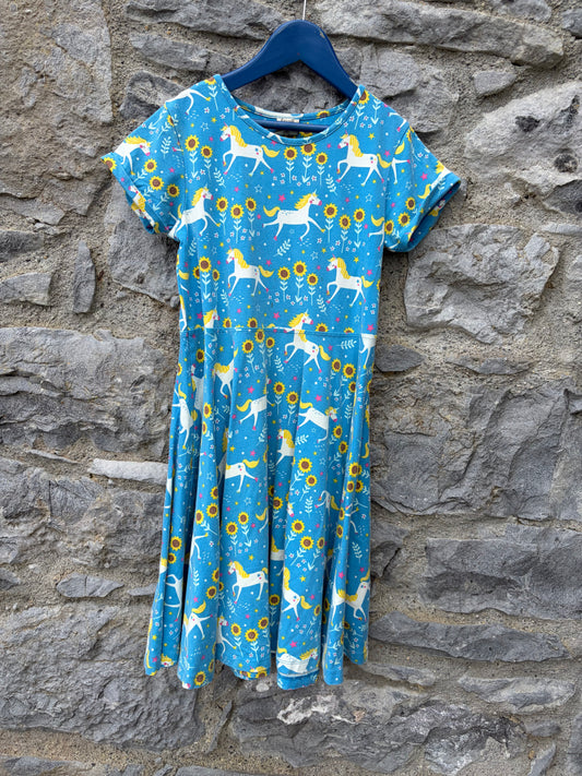 Unicorns&sunflowers blue skater dress  9-10y (134-140cm)
