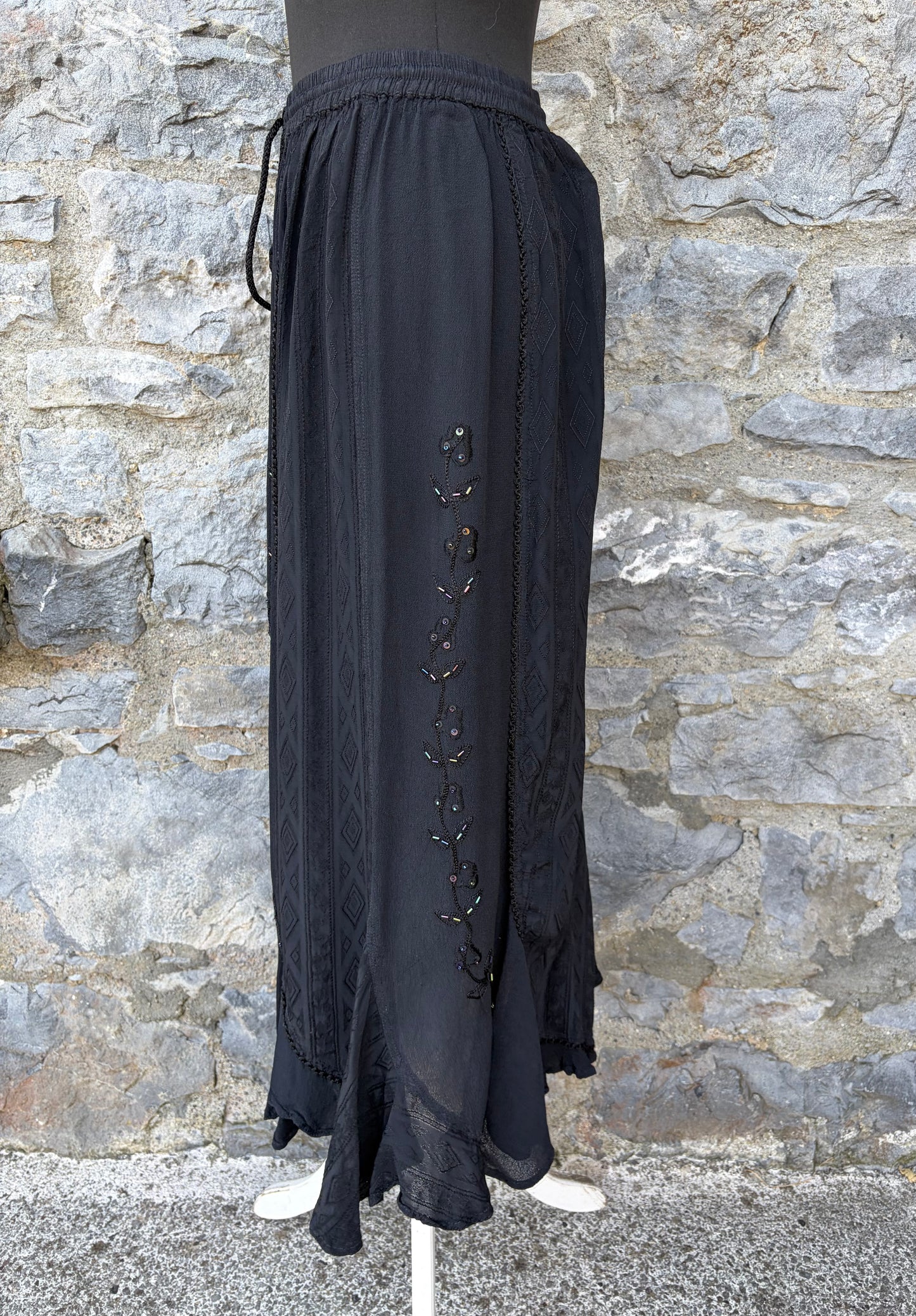 90s black embroidered skirt uk 8-10