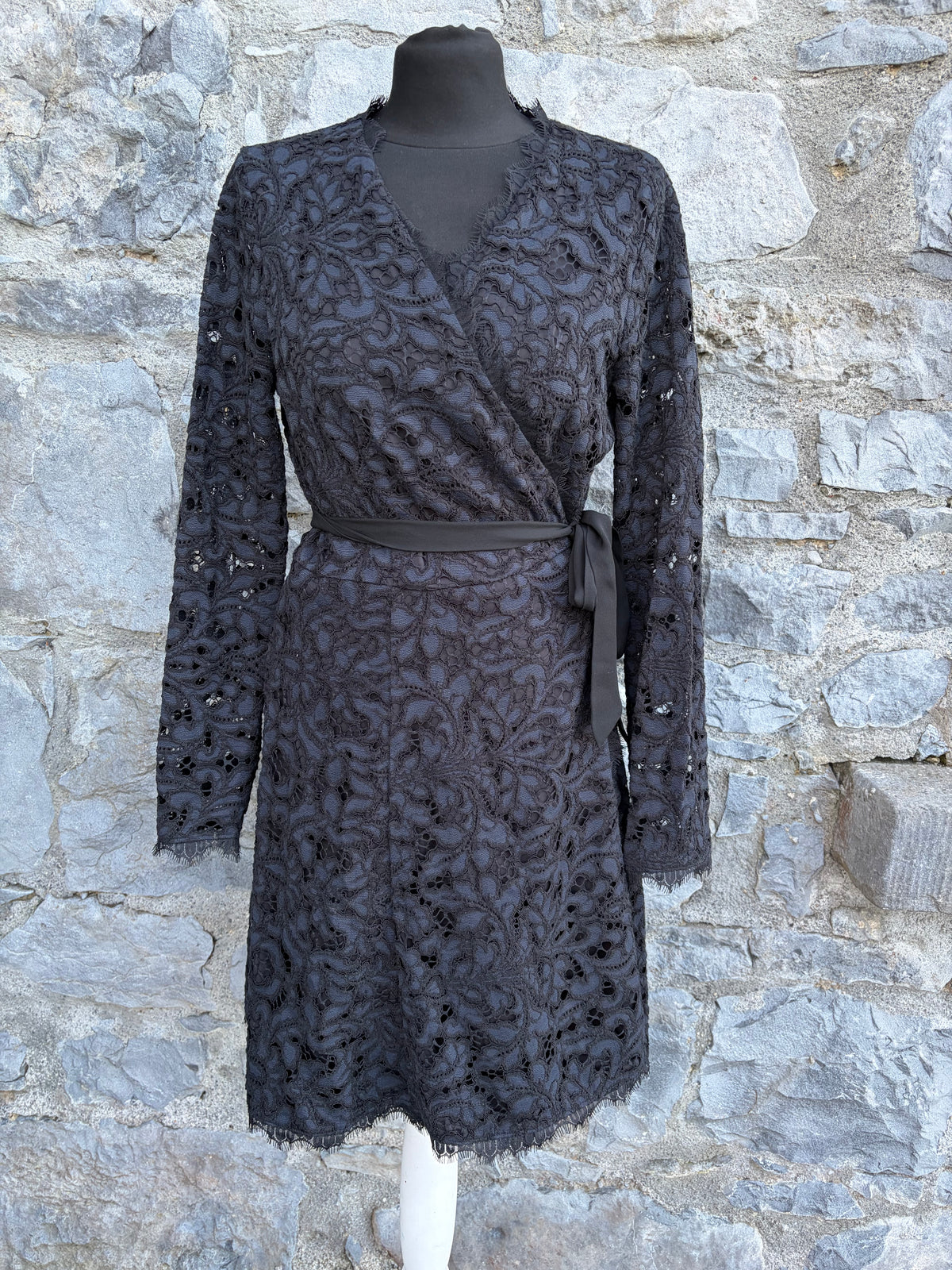 DVF Wrap black lace dress uk 10