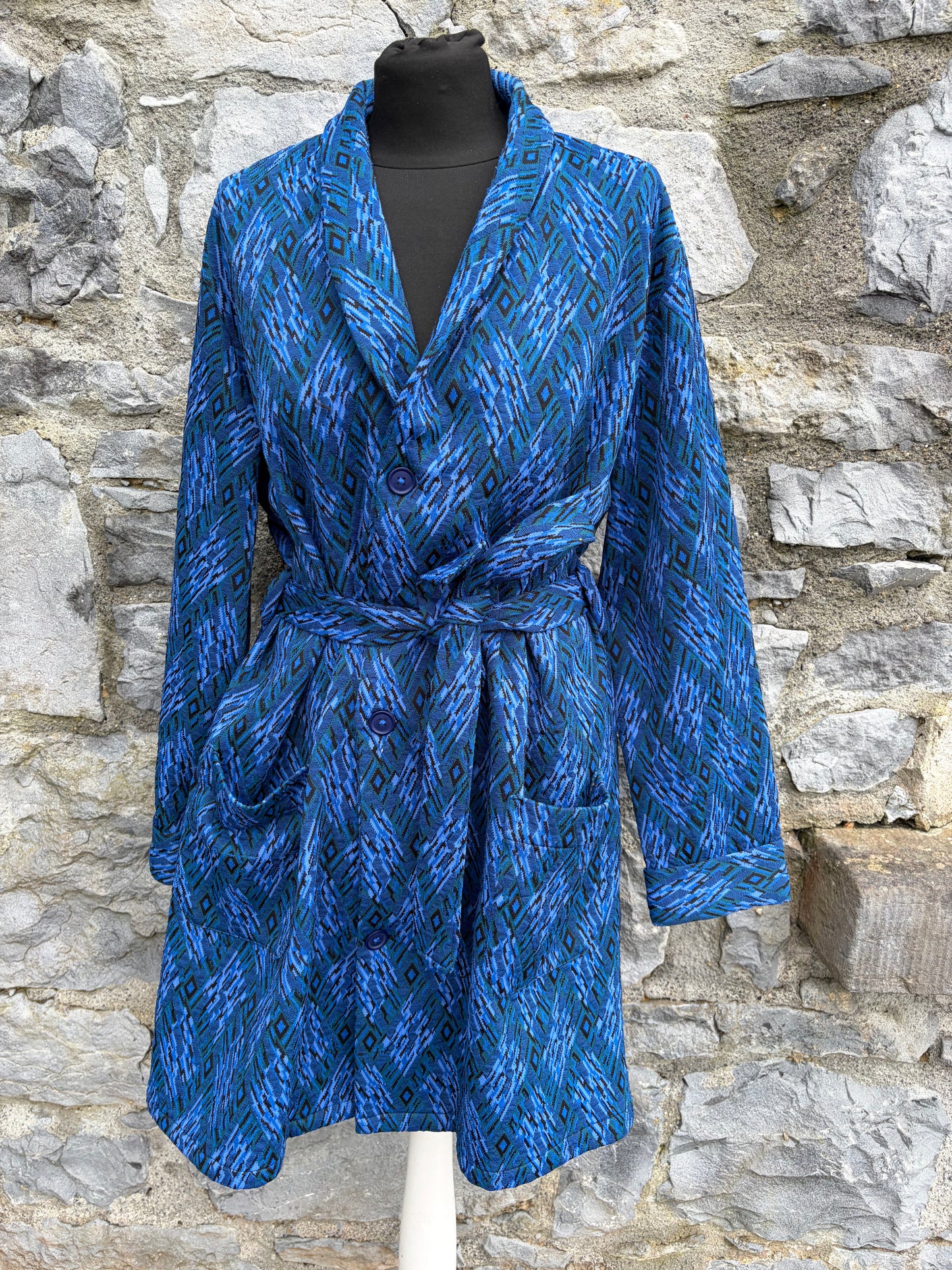 80s blue chevron coat uk 12