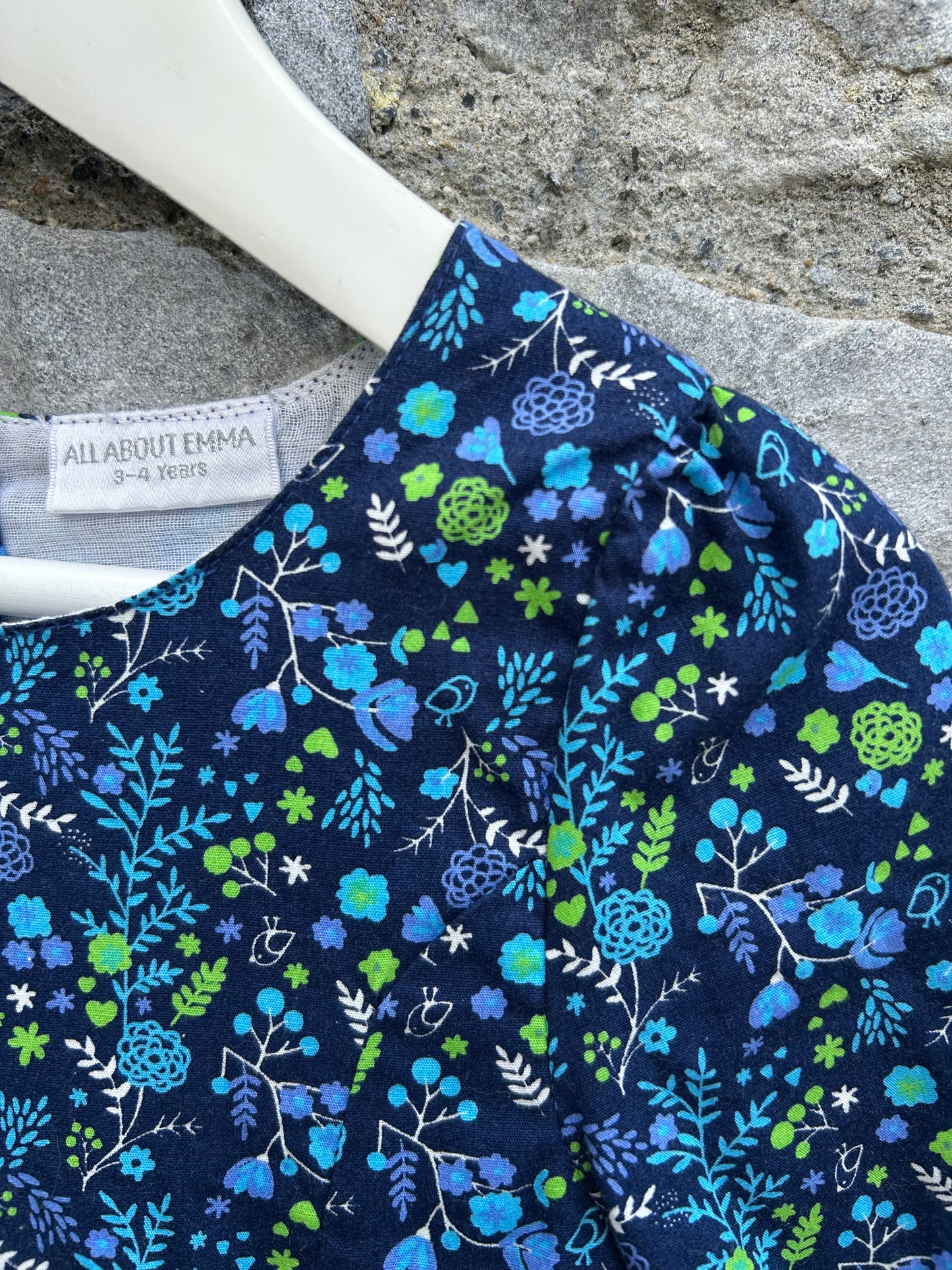 Blue&green floral dress  3-4y (98-104cm)
