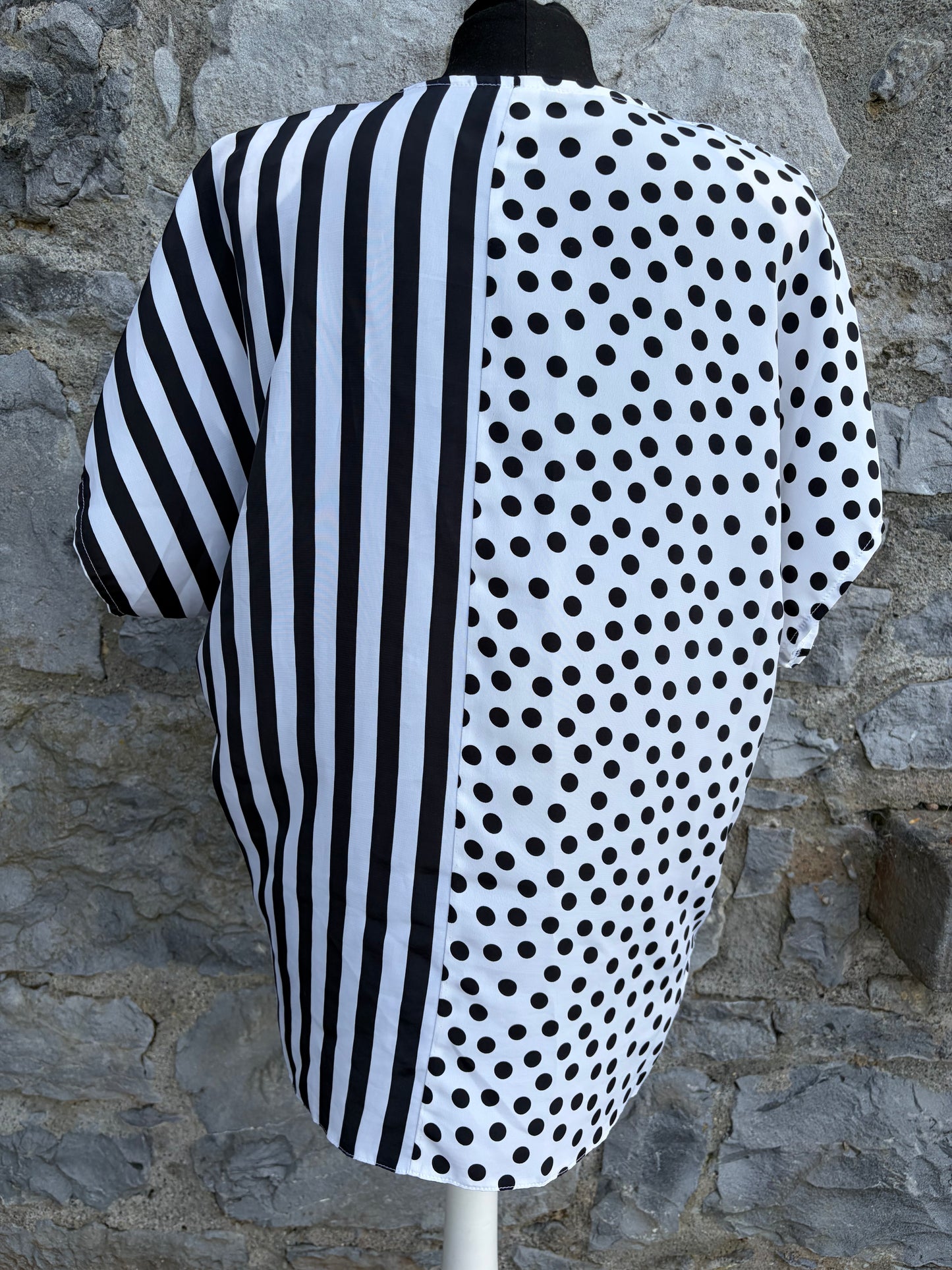 80s Black&white stripes&dots blouse uk 10-12