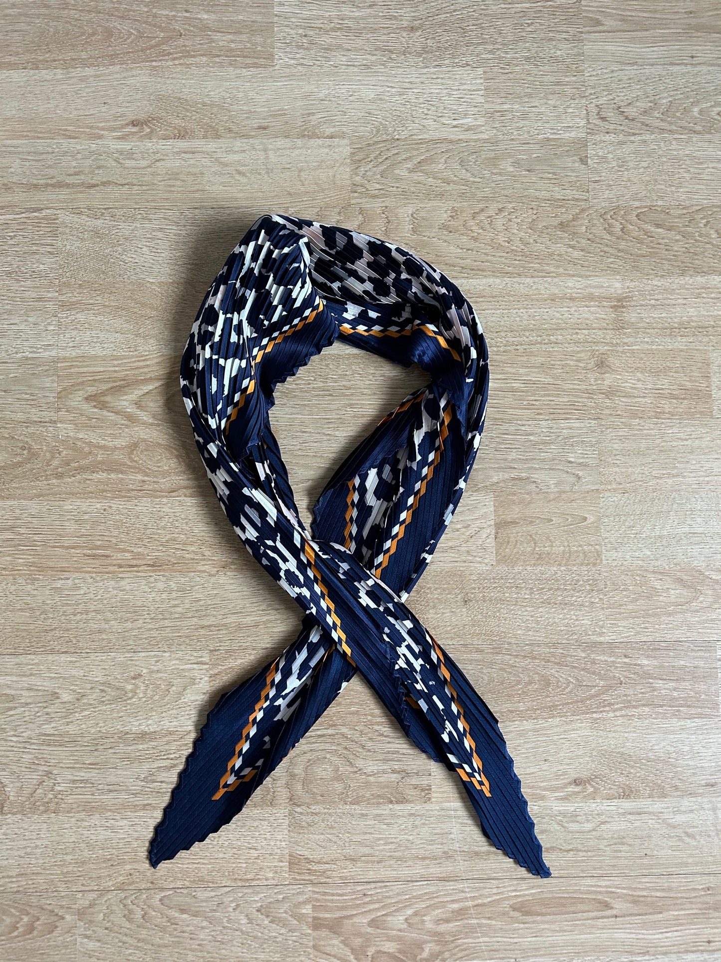 Navy pleated leopard scarf