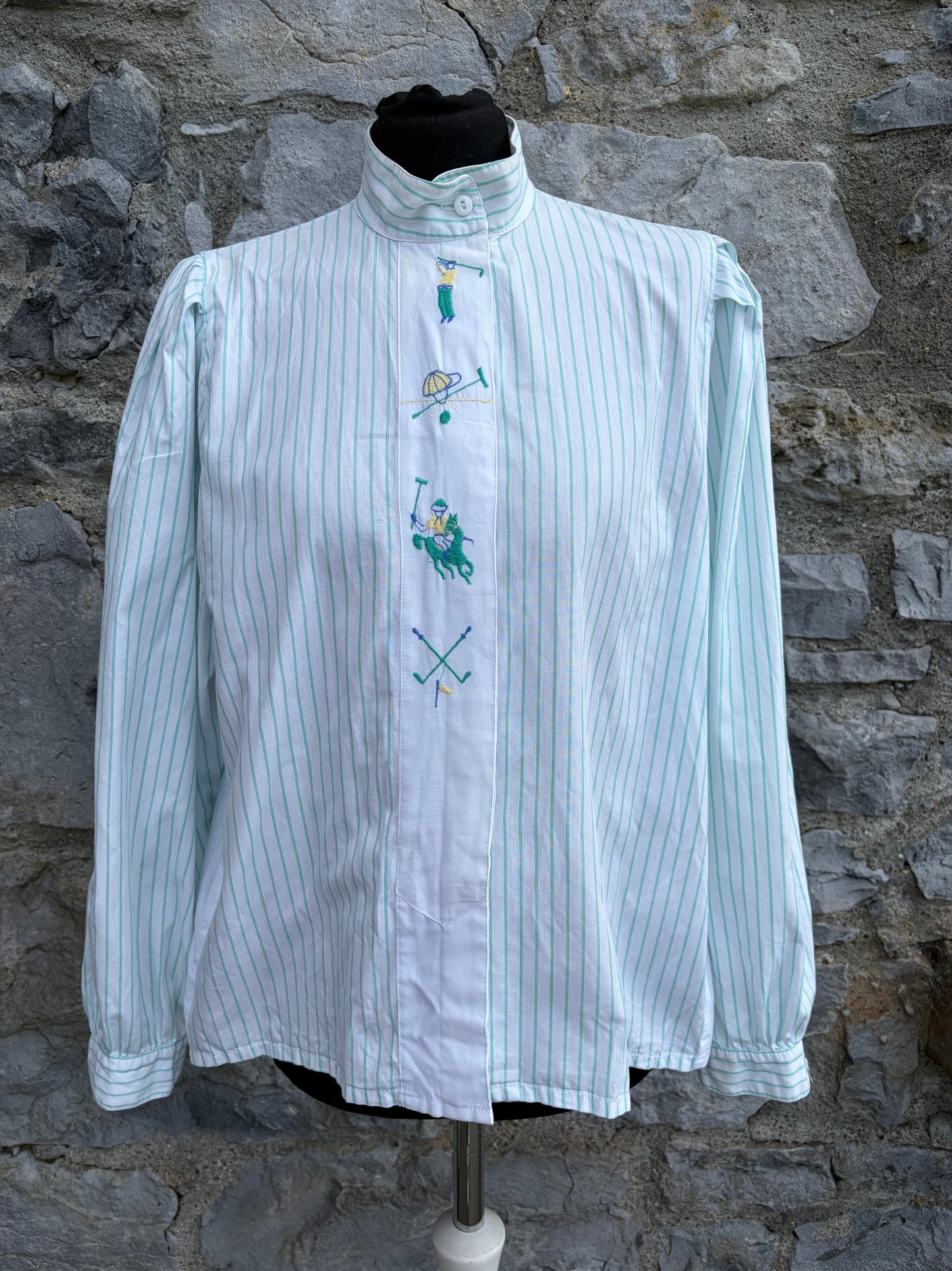 90s golf&polo Green stripy blouse uk 12-14