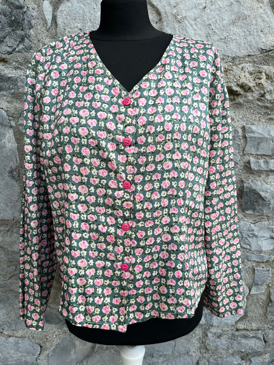 Pink roses green blouse uk 12-14