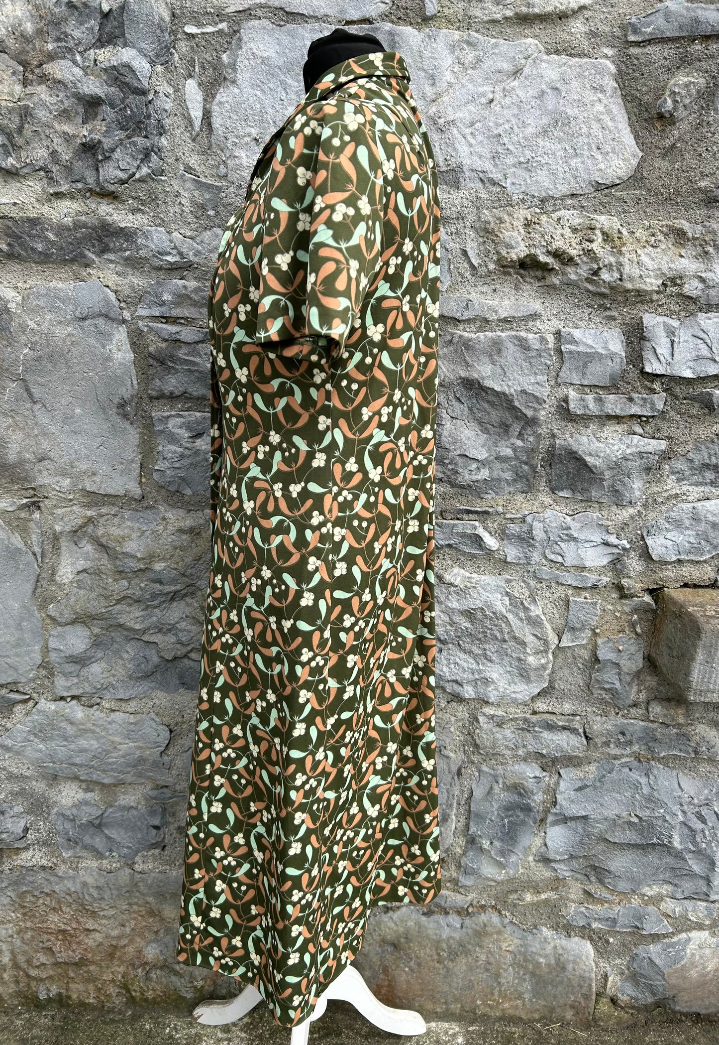 70s khaki berries&leaves dress uk 12