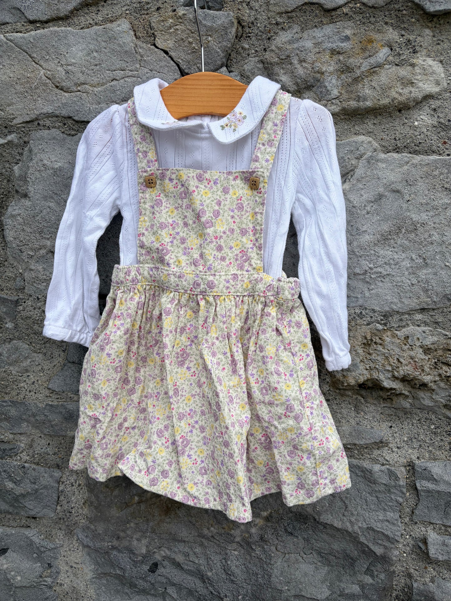Floral cord pinafore&pointelle vest  6-9m (68-74cm)