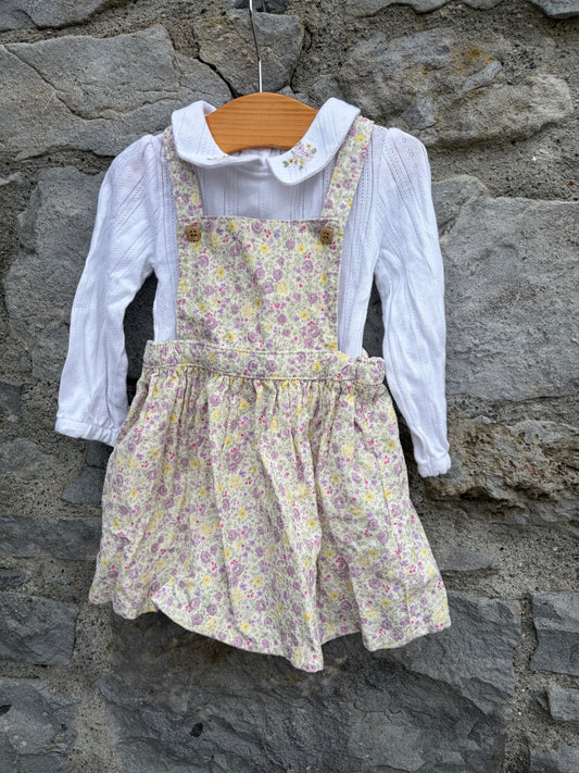 Floral cord pinafore&pointelle vest  6-9m (68-74cm)
