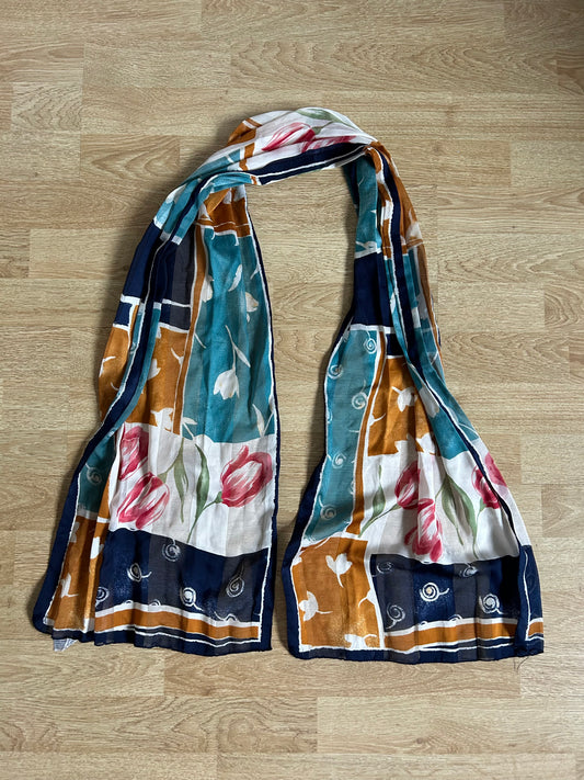 Long navy&teal&mustard scarf