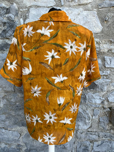 80s mustard floral shirt uk 12