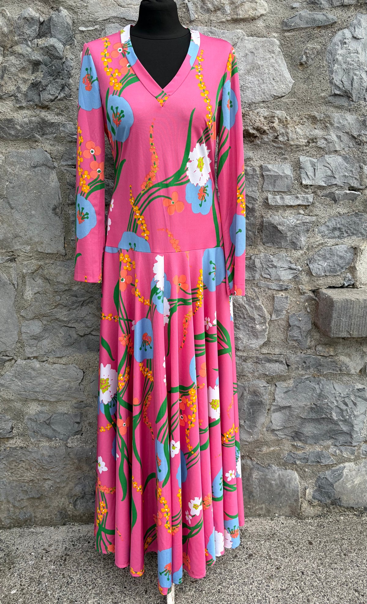 70s pink floral maxi dress uk 10-12