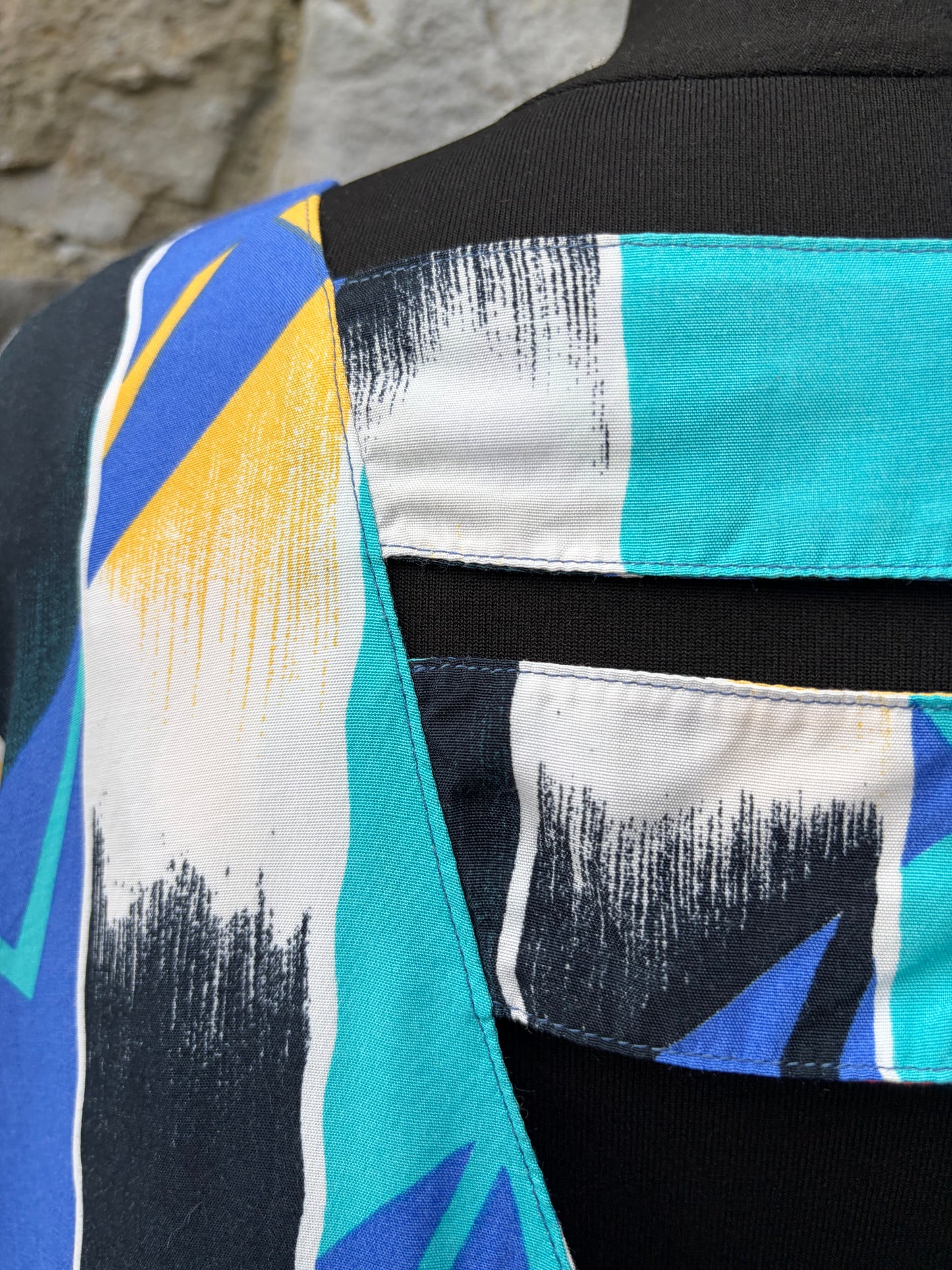 80s blue geometric long shirt uk 18