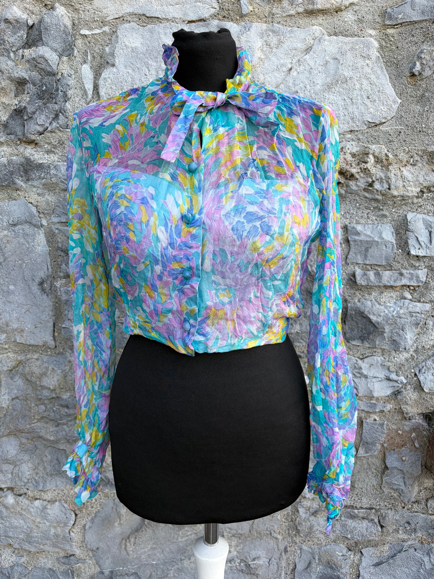 80s sheer floral cropped shirt uk 8