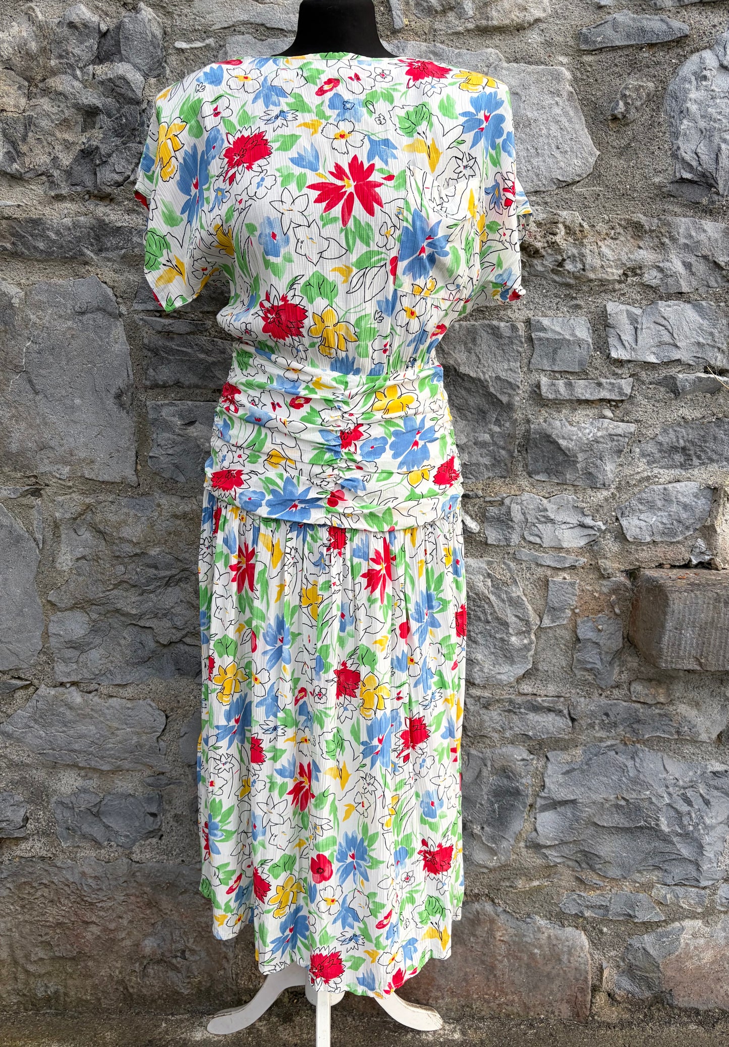 80s colourful flowers midi dress uk 8