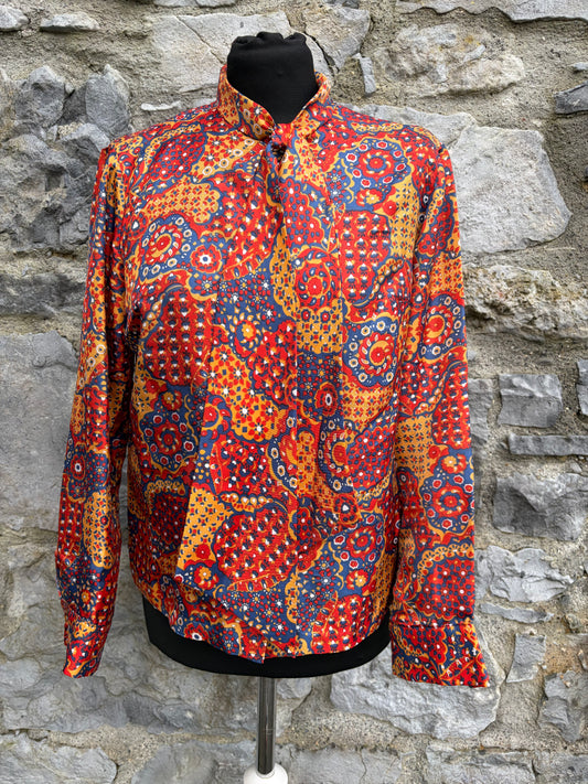 80s Red&orange patchwork blouse uk 10