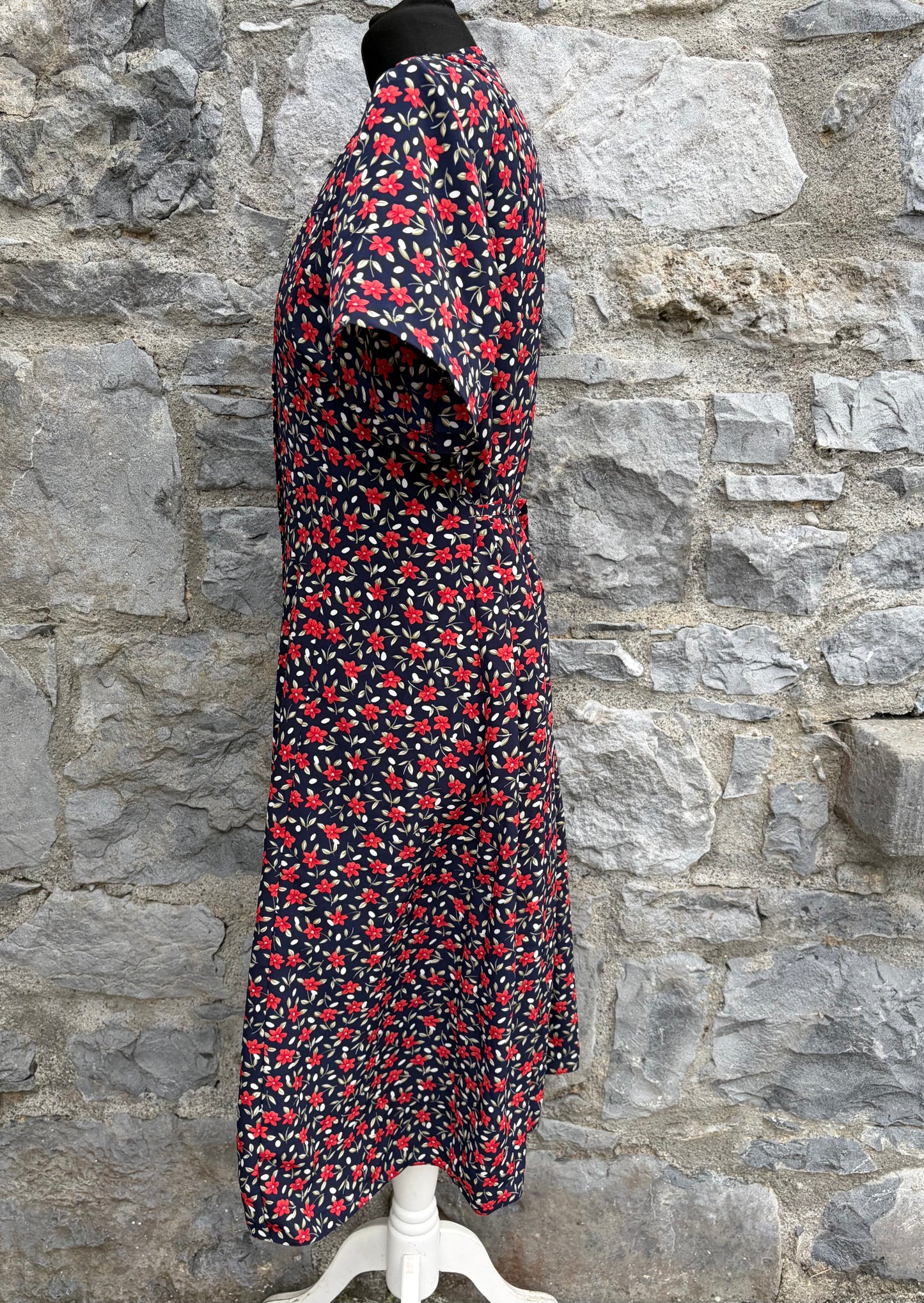 90s red flowers black dress uk 16