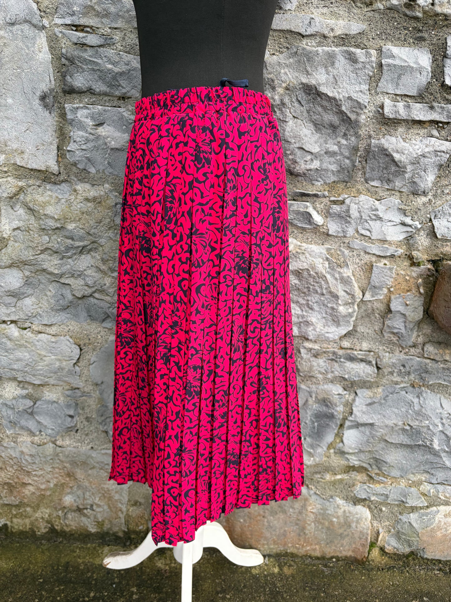 80s red abstract pleated skirt uk 12