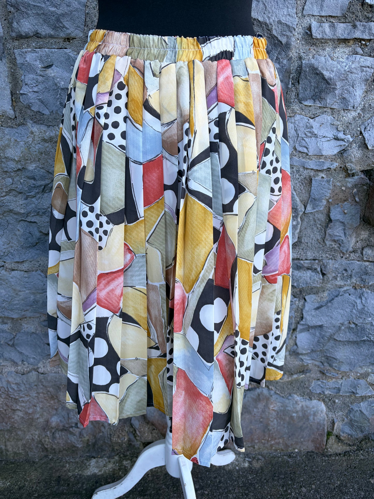 80s beige abstract pleated skirt uk 10-12