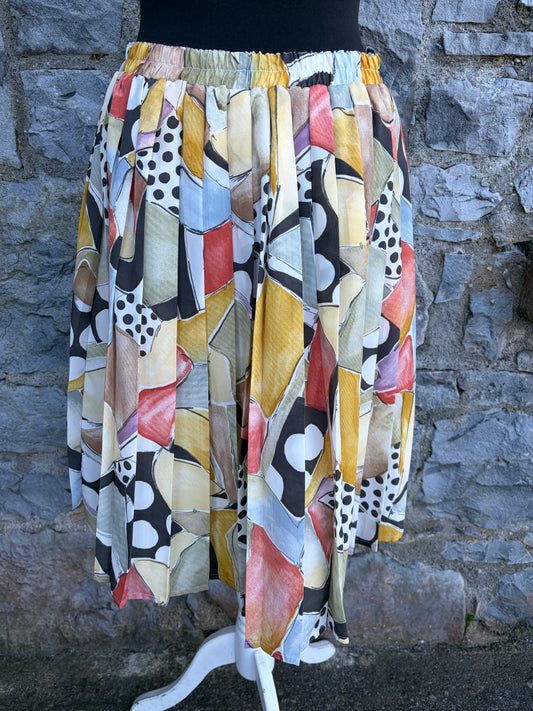 80s beige abstract pleated skirt uk 10-12