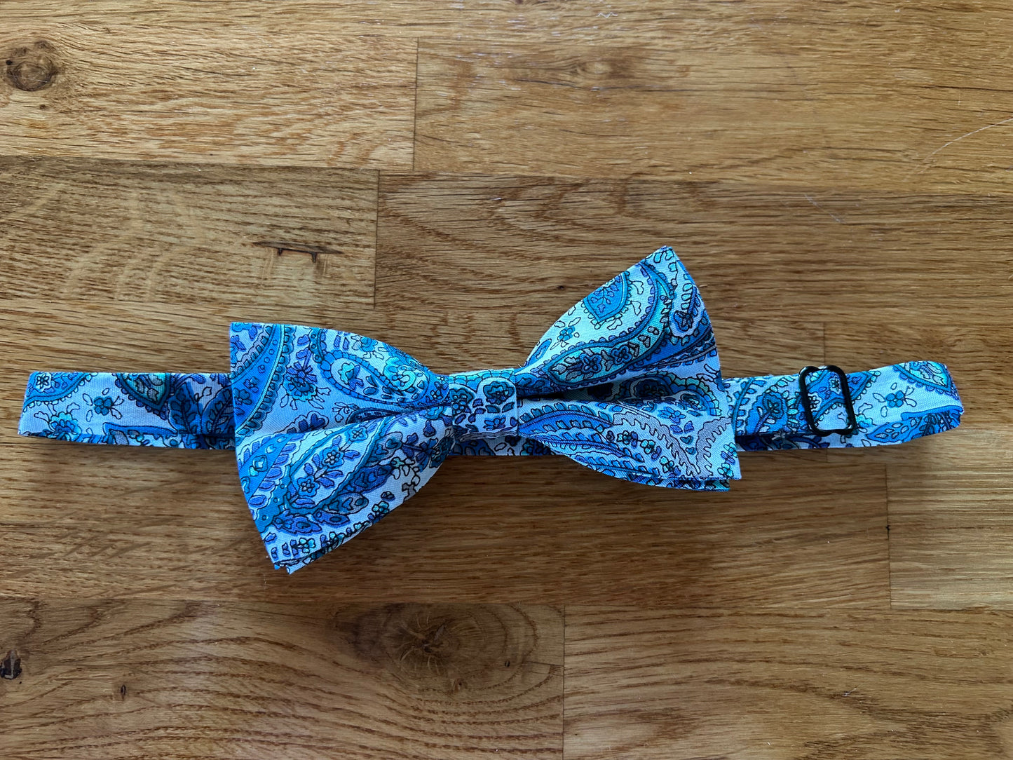 Blue paisley bow tie