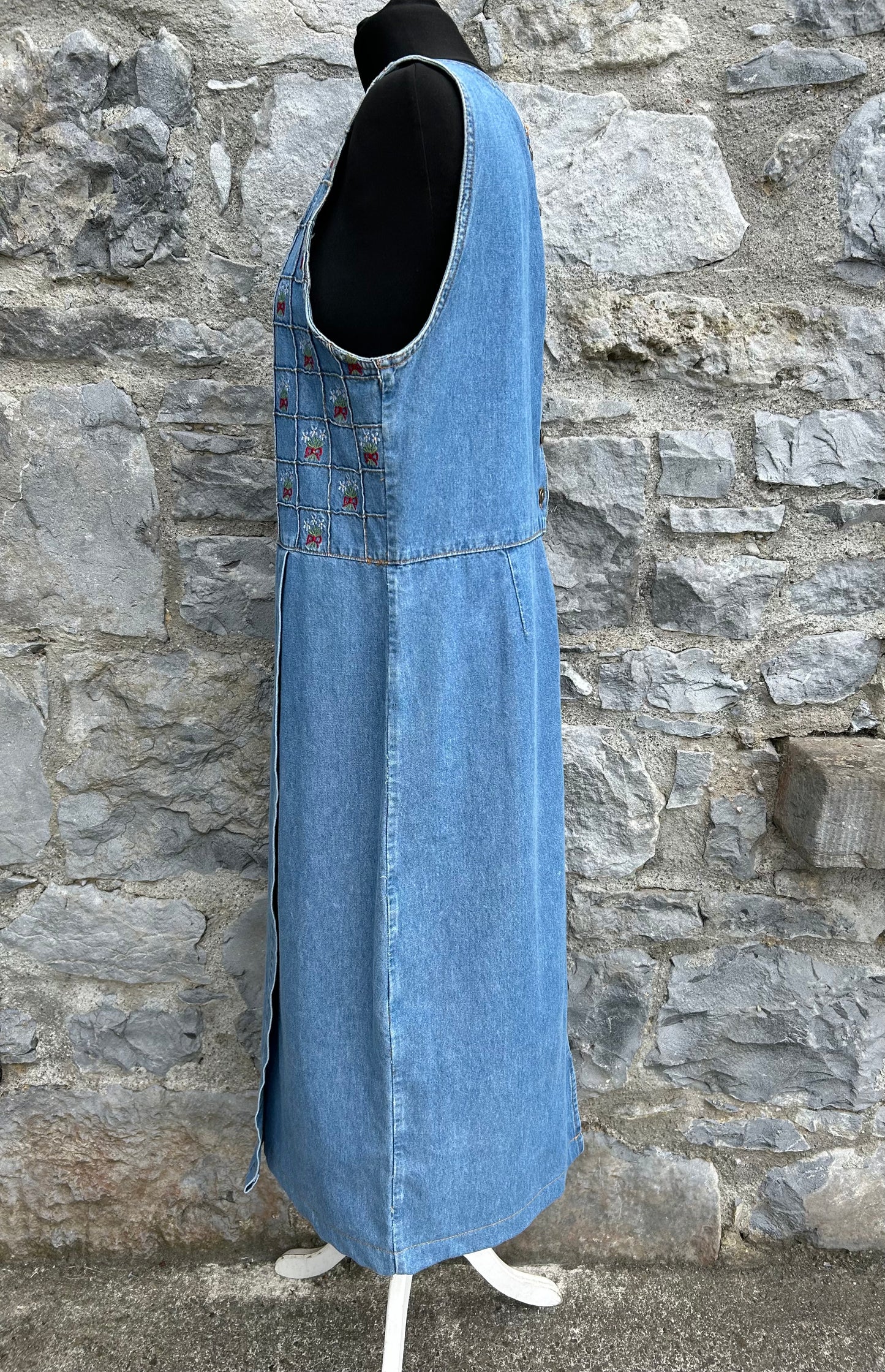 80s embroidered denim dress uk 12