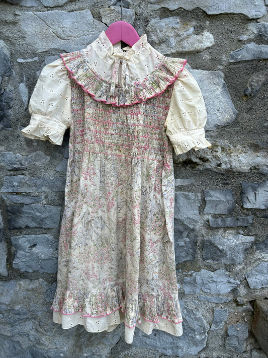 80s beige floral dress  8-9y (128-134cm)