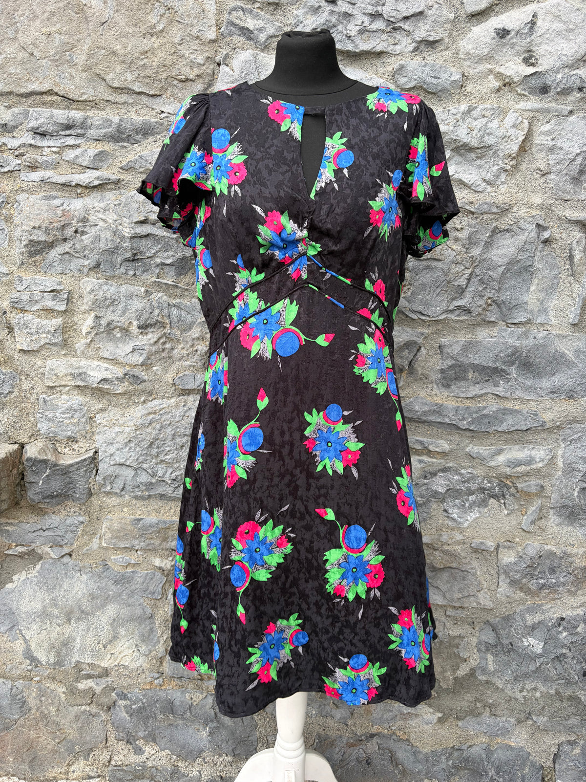90s black jacquard floral dress uk 12