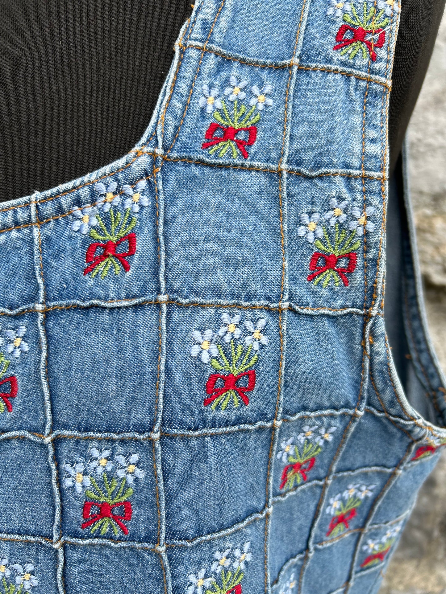 80s embroidered denim dress uk 12