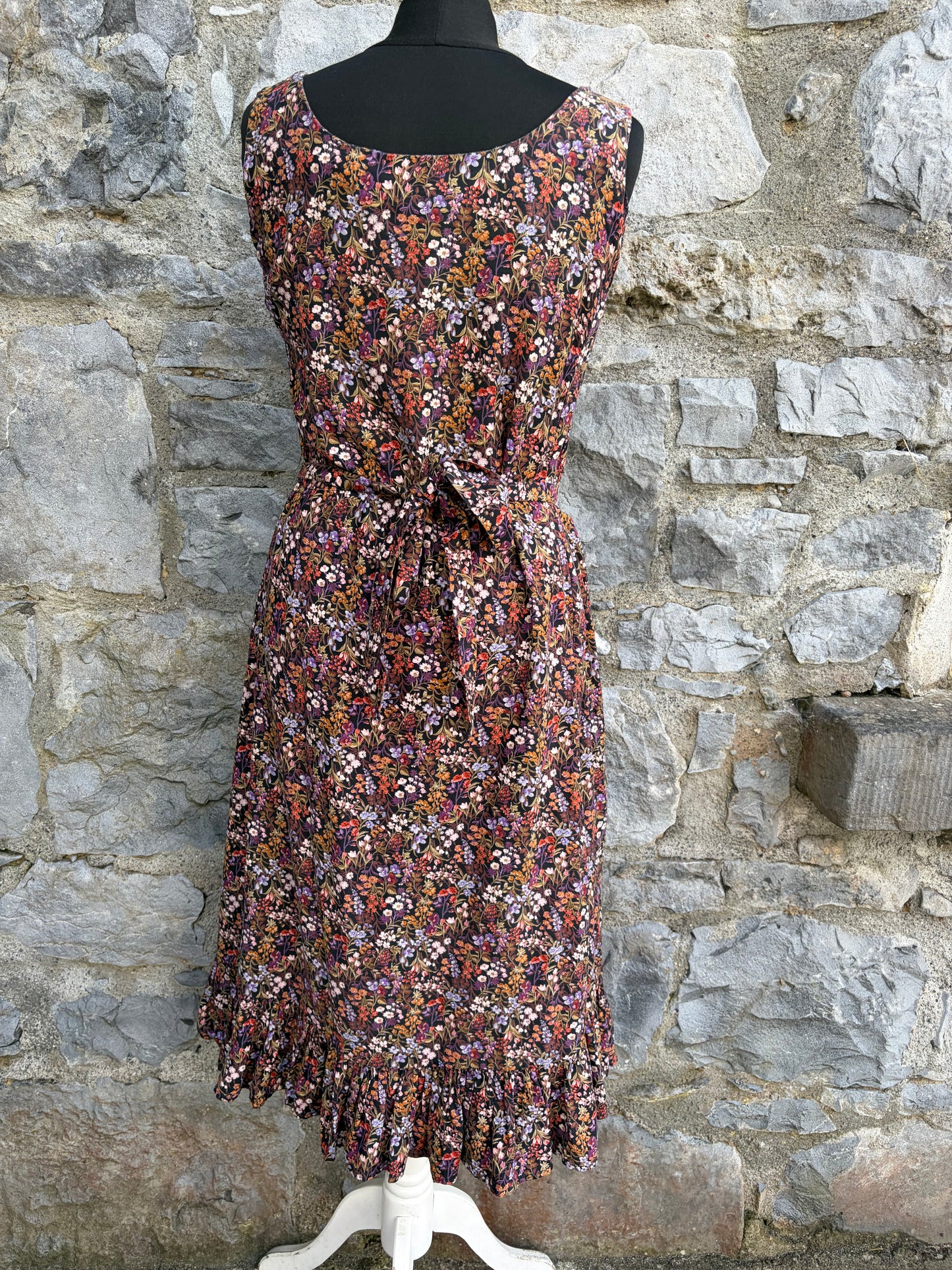 80s floral brown dress uk 8-10