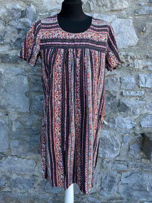 Maroon floral stripes dress uk 10