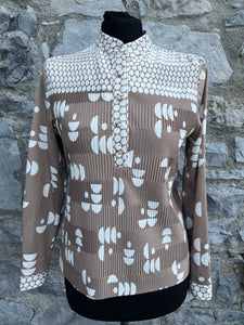 70s brown big dots blouse uk 10-12
