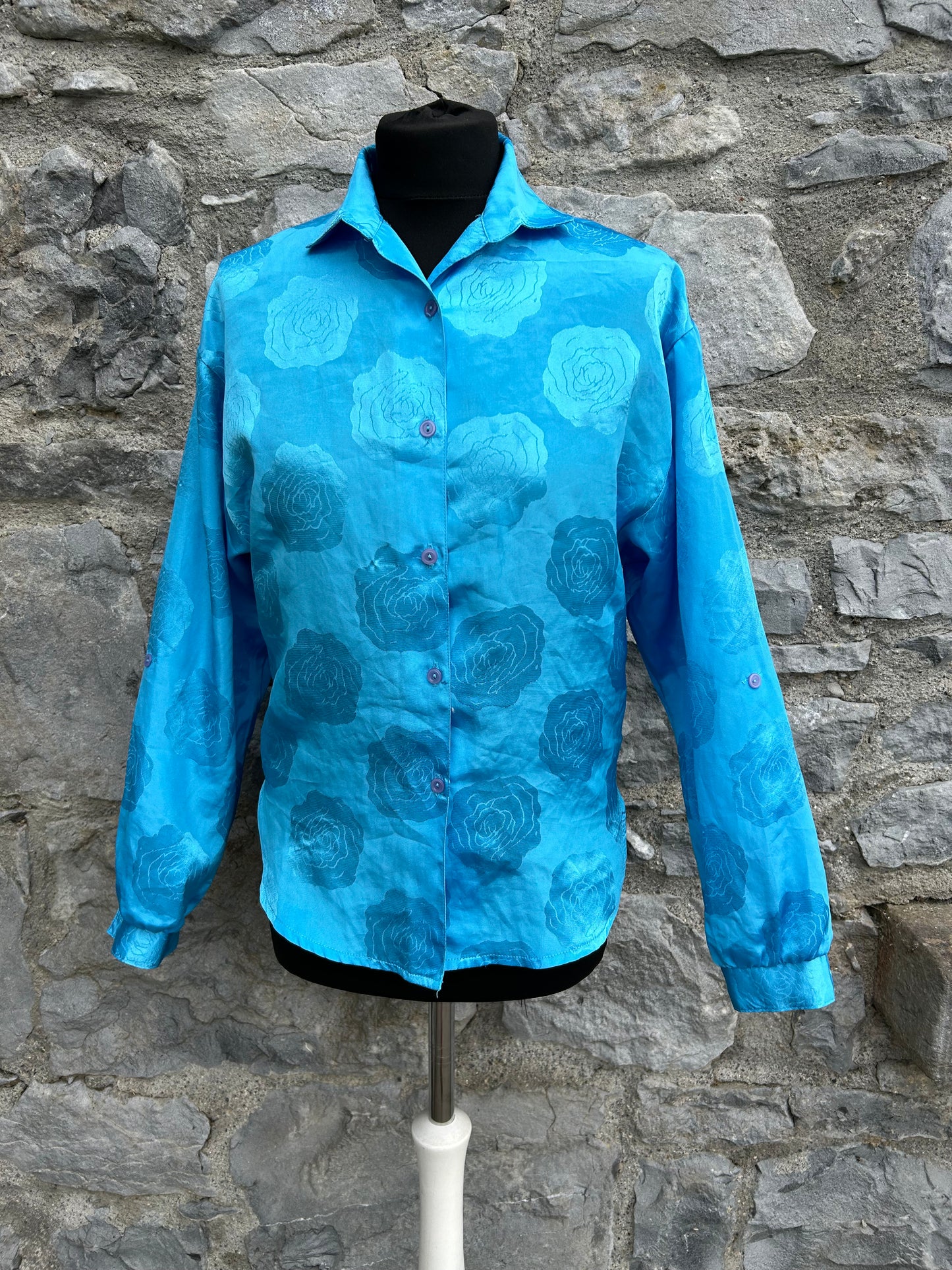 90s blue roses blouse uk 10