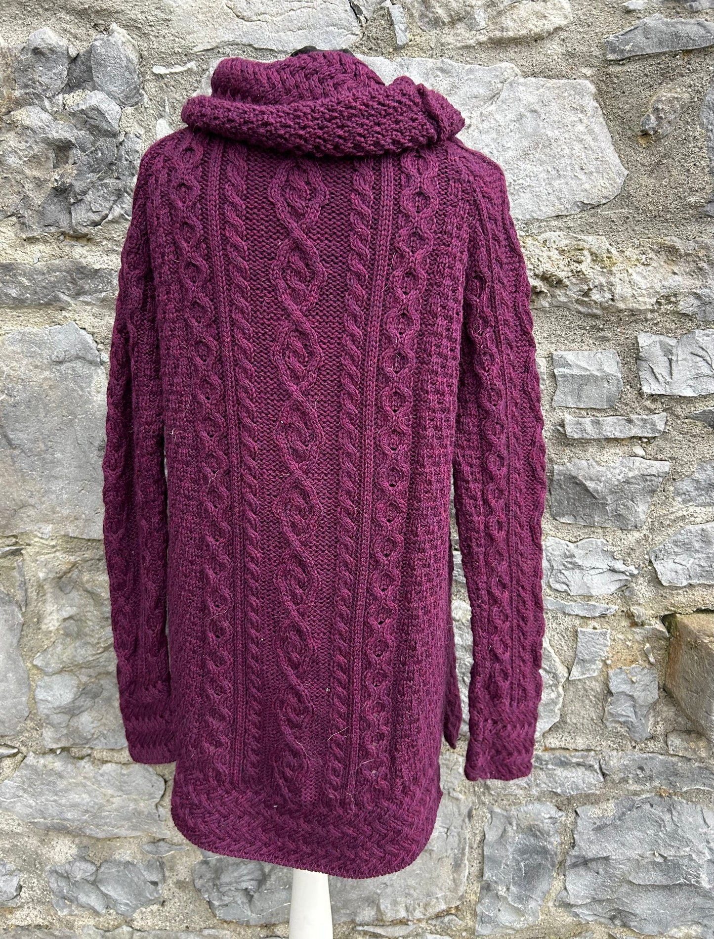 Maroon high neck Aran style jumper uk 14-16