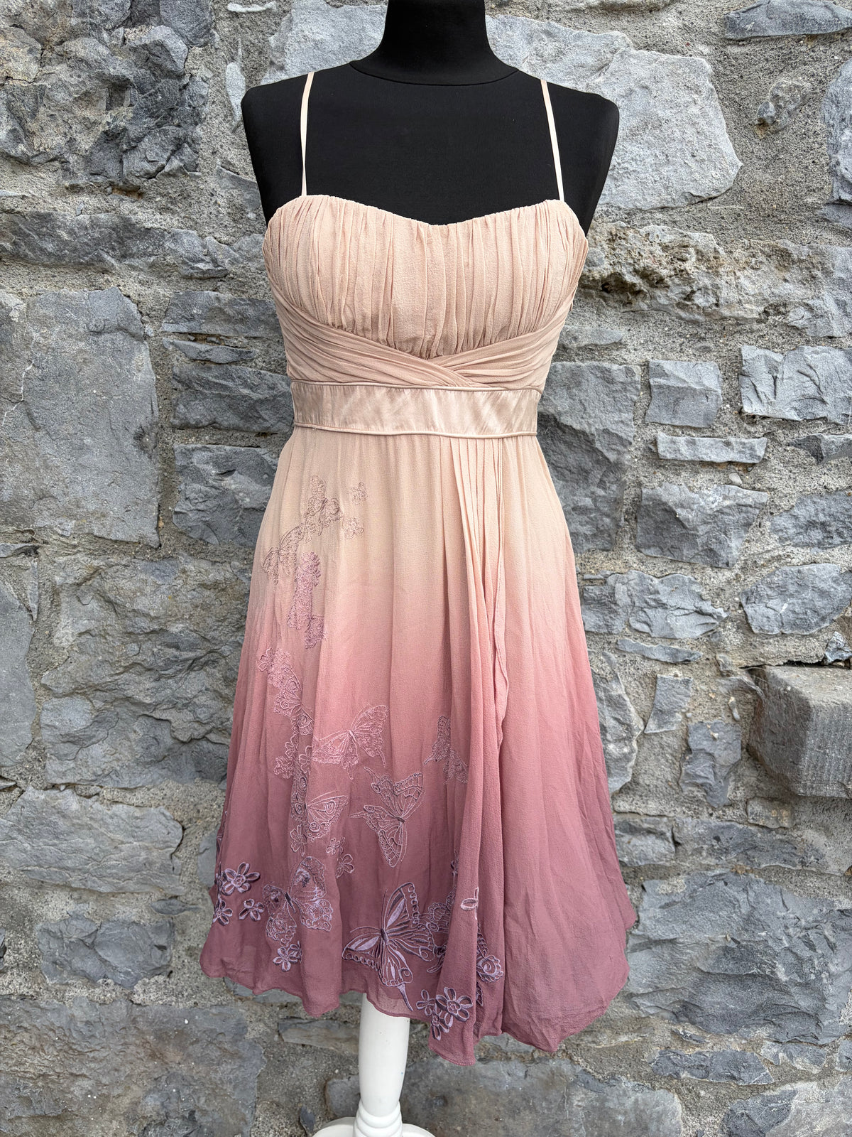 Silk ombre butterfly embroidered cocktail dress uk 8