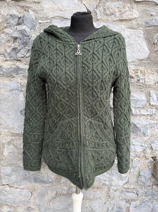 Dark green Aran style hooded cardigan uk 8-10