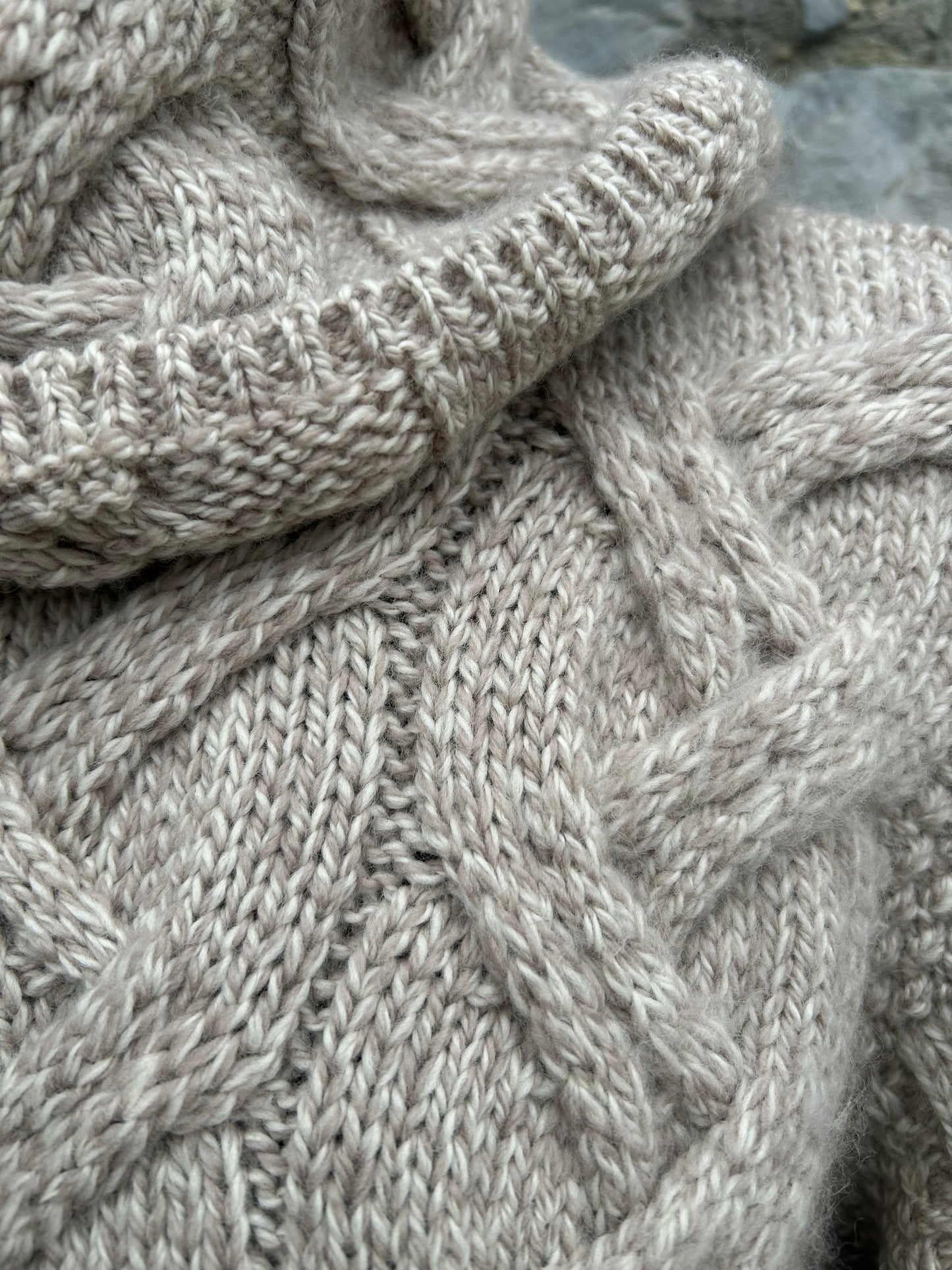 Aran Cowl Neck Chunky Sweater Oatmeal Large