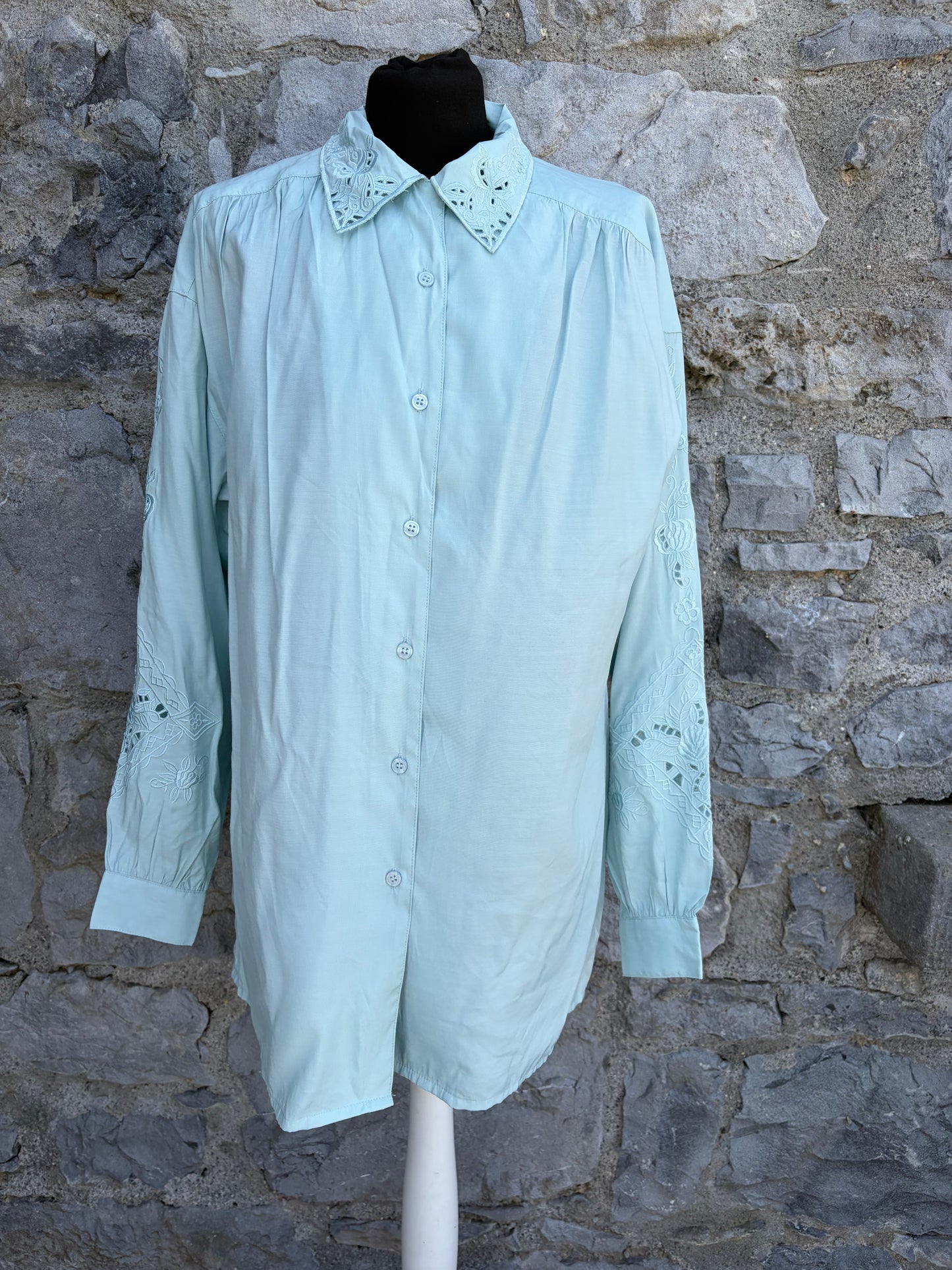 80s mint broderie blouse uk 12