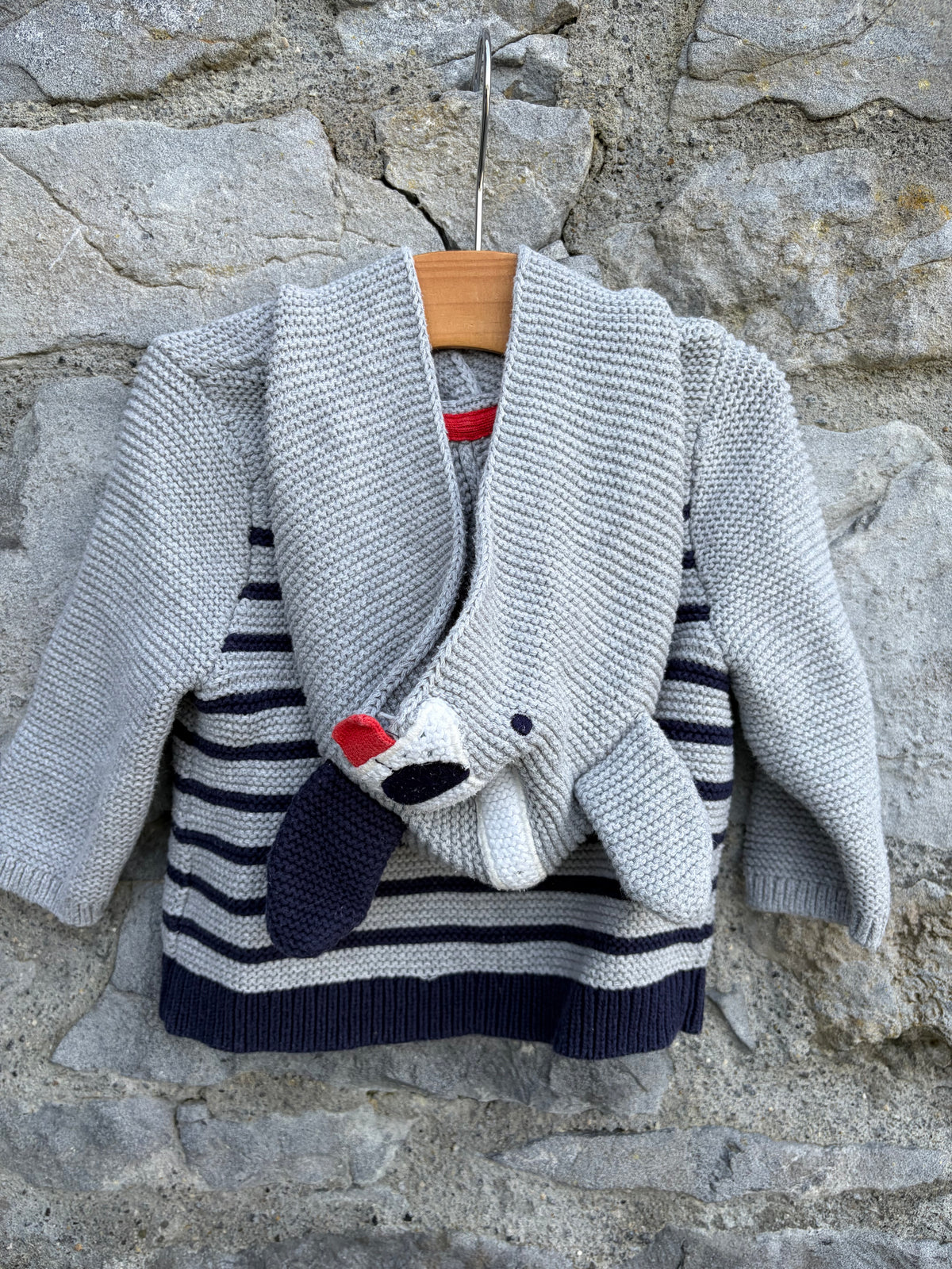 Dog grey stripy cardigan 3-6m (62-68cm)