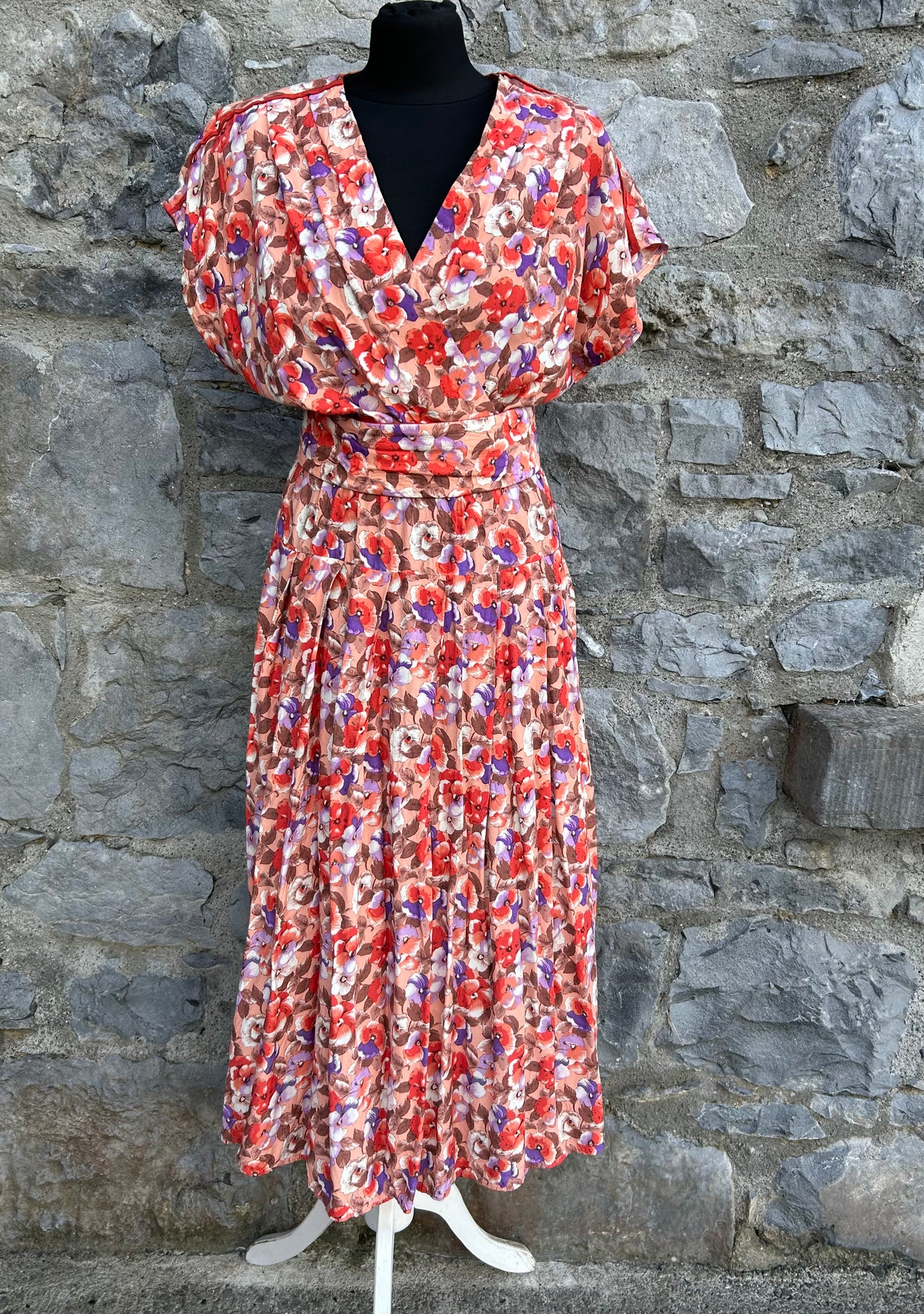 80s flowers peach dress uk 10-12