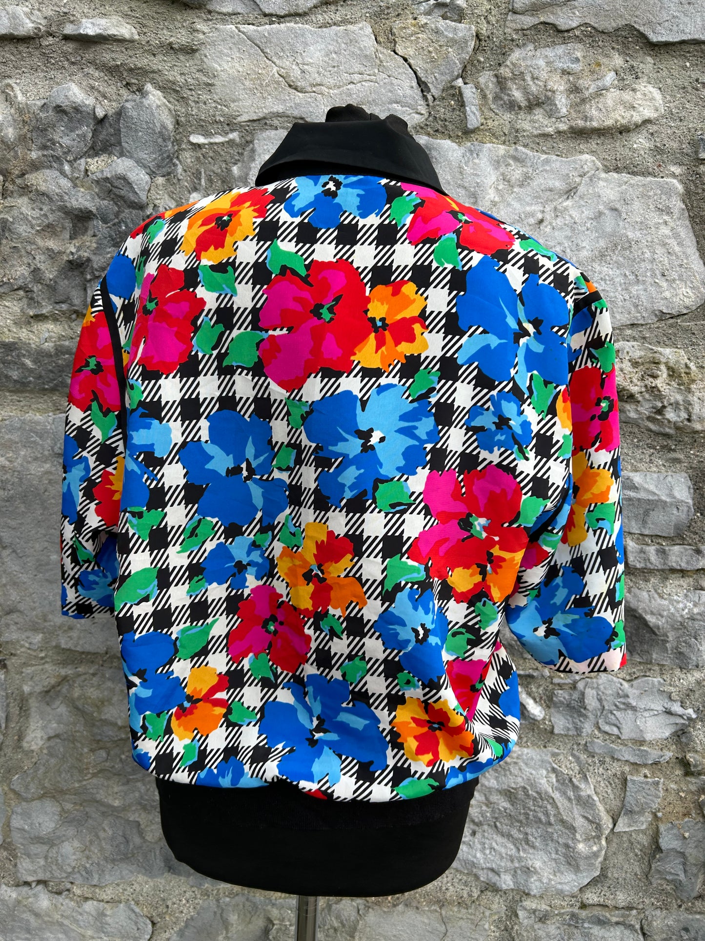 80s flowers&check blouse uk 12-14