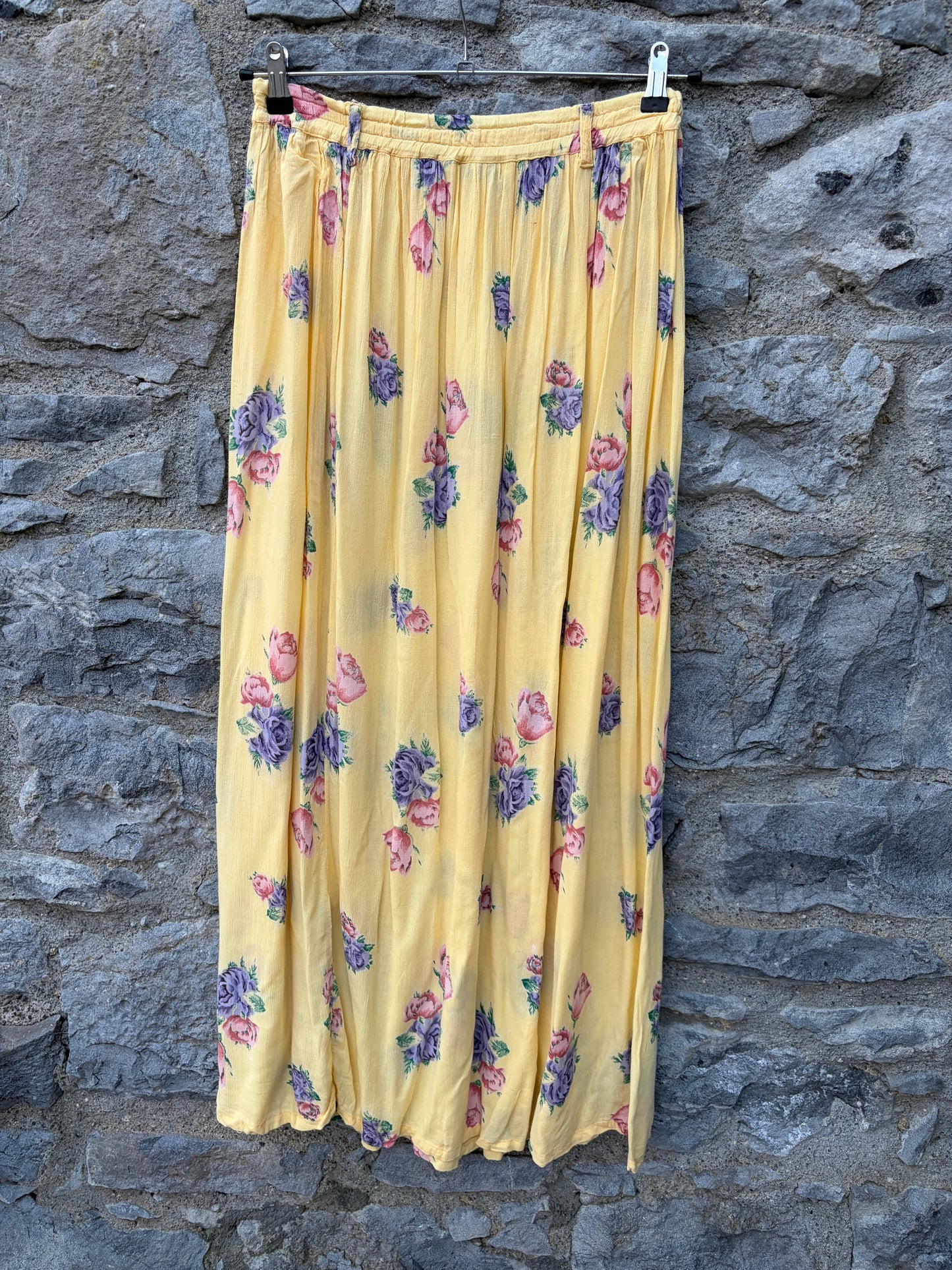 90s yellow floral muslin skirt uk 10-12