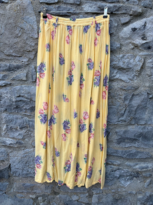 90s yellow floral muslin skirt uk 10-12