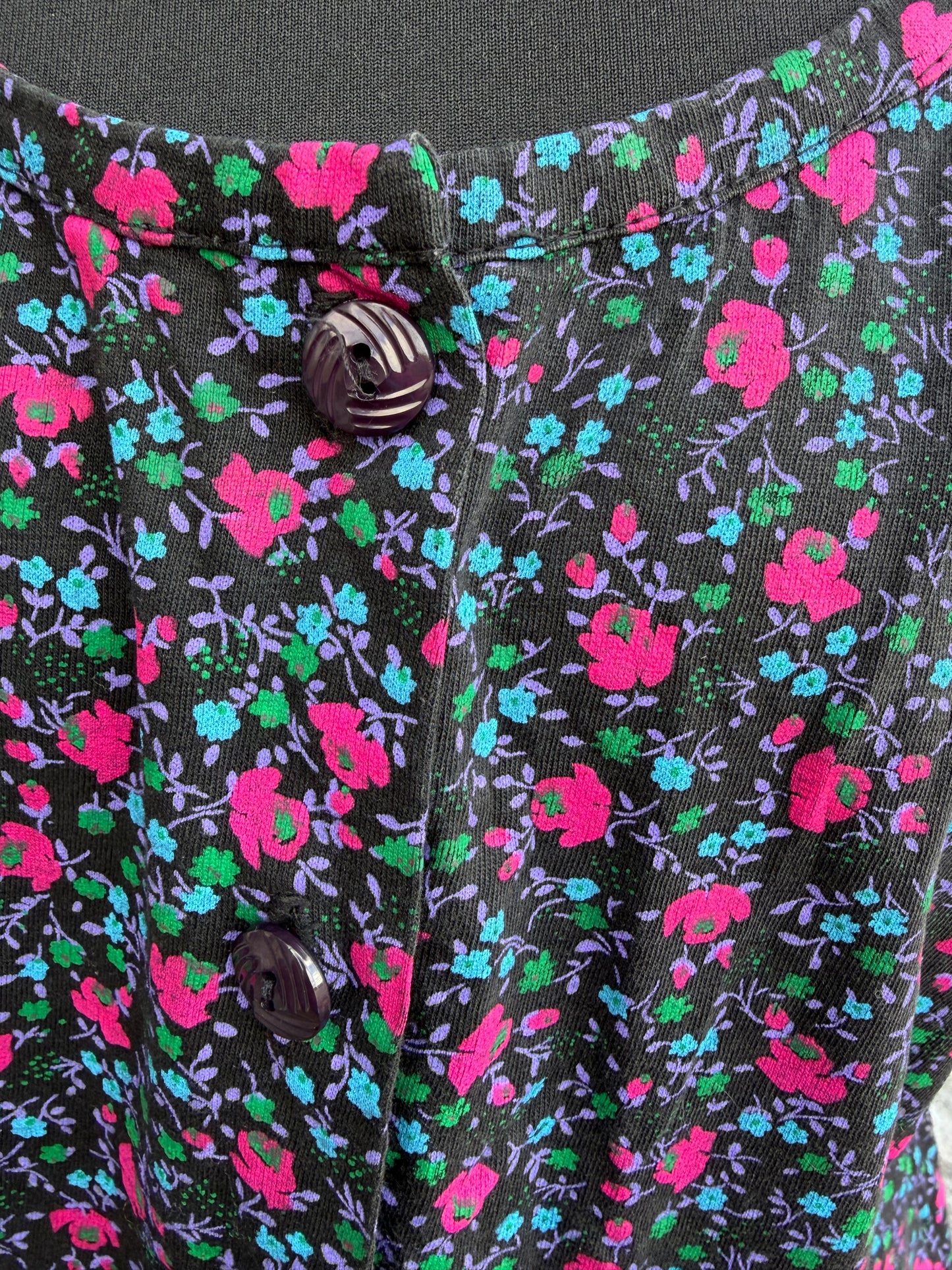 80s pink&teal flowers top uk 12