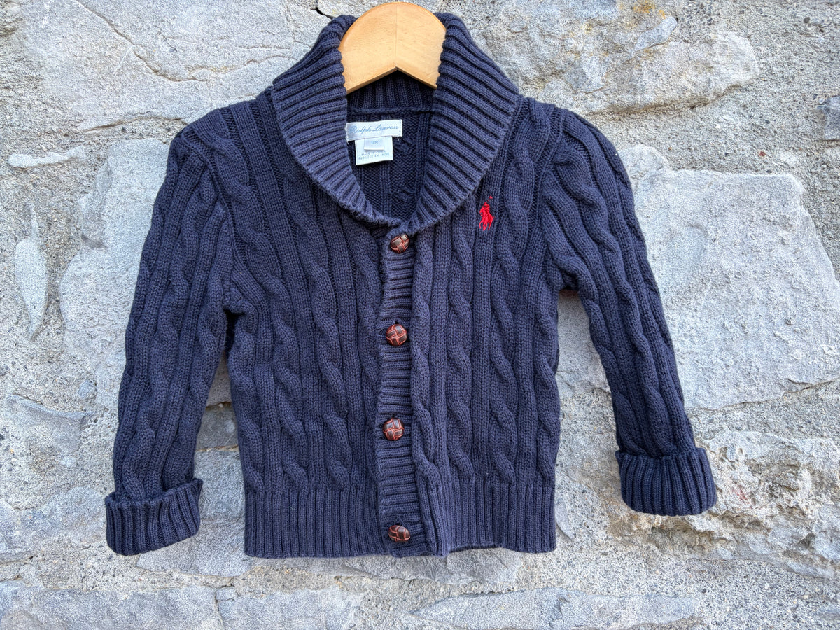 RL navy cable cardigan  9-12m (74-80cm)
