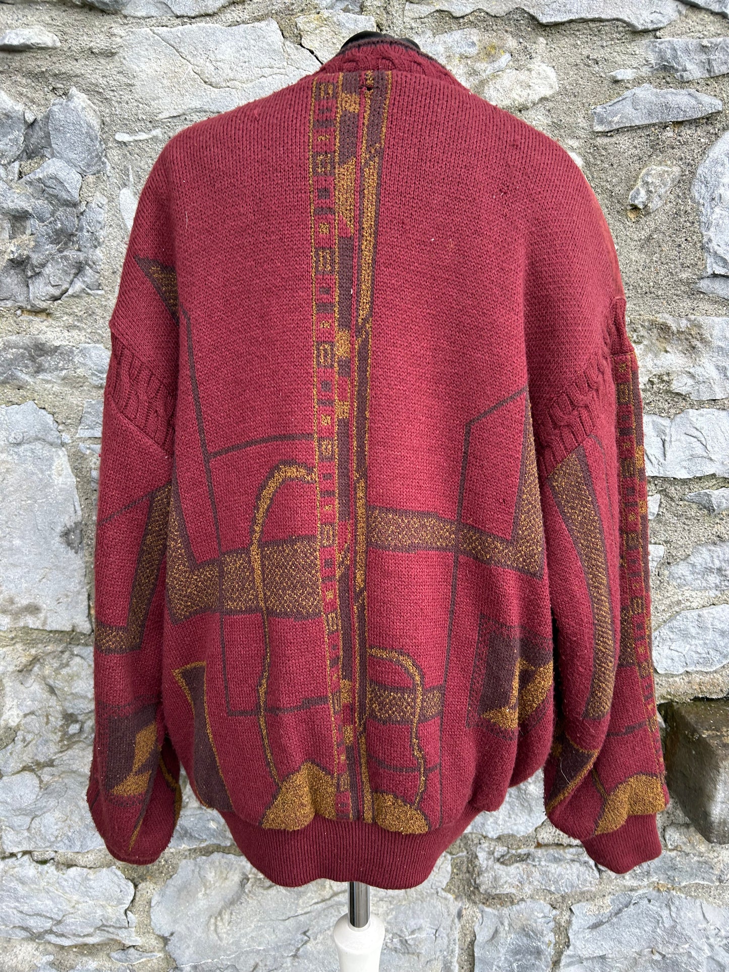 90s suede and knit maroon cardigan XL